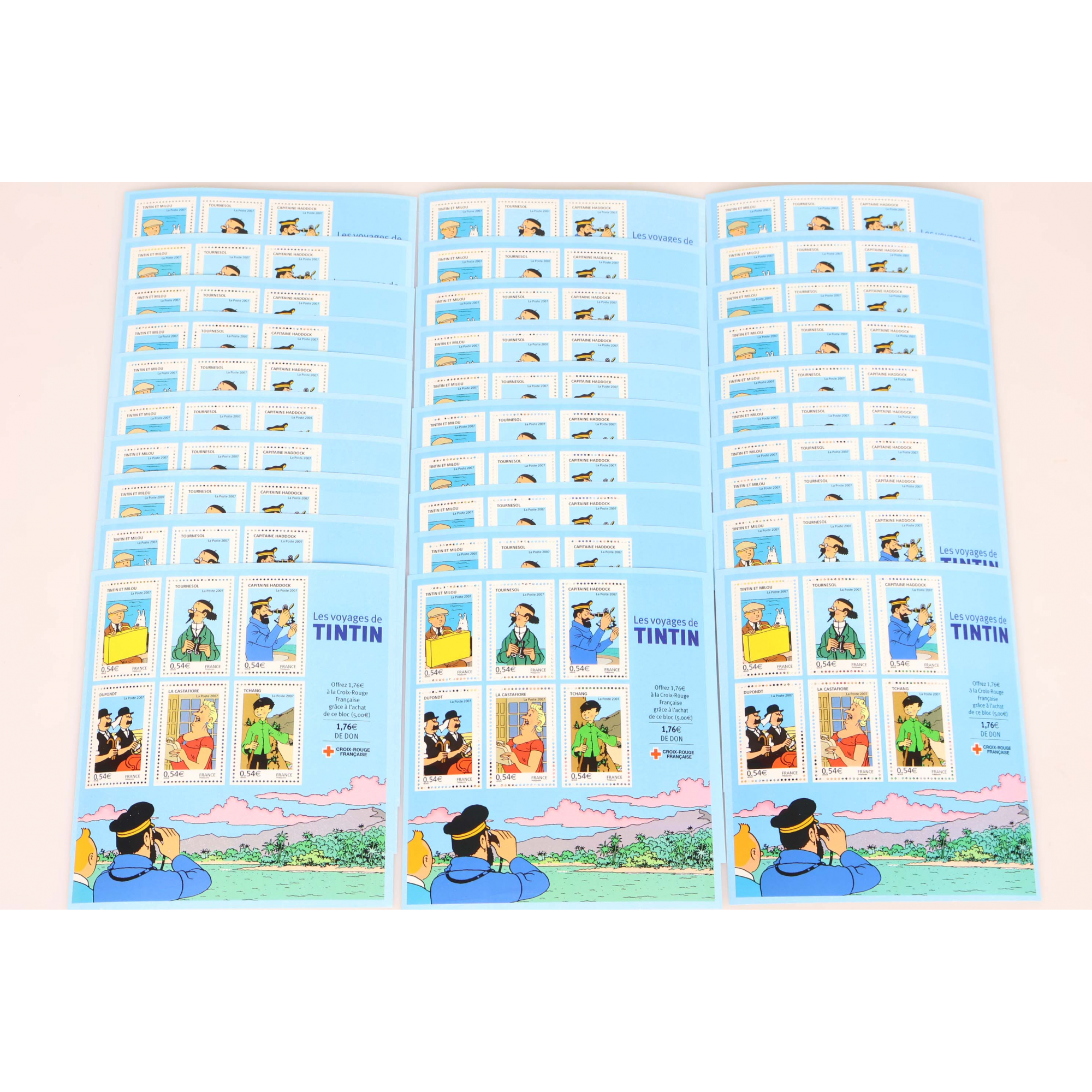 LOT 30 BLOCS N° 109 VOYAGES DE TINTIN TIMBRES NEUFS** 0.54€ X 6 FACIALE 97.20€