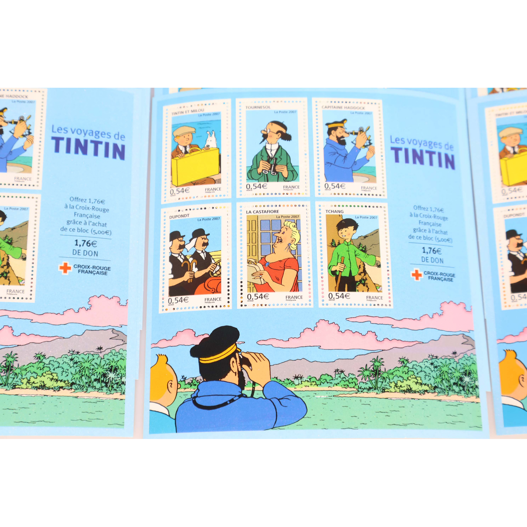 LOT 30 BLOCS N° 109 VOYAGES DE TINTIN TIMBRES NEUFS** 0.54€ X 6 FACIALE 97.20€