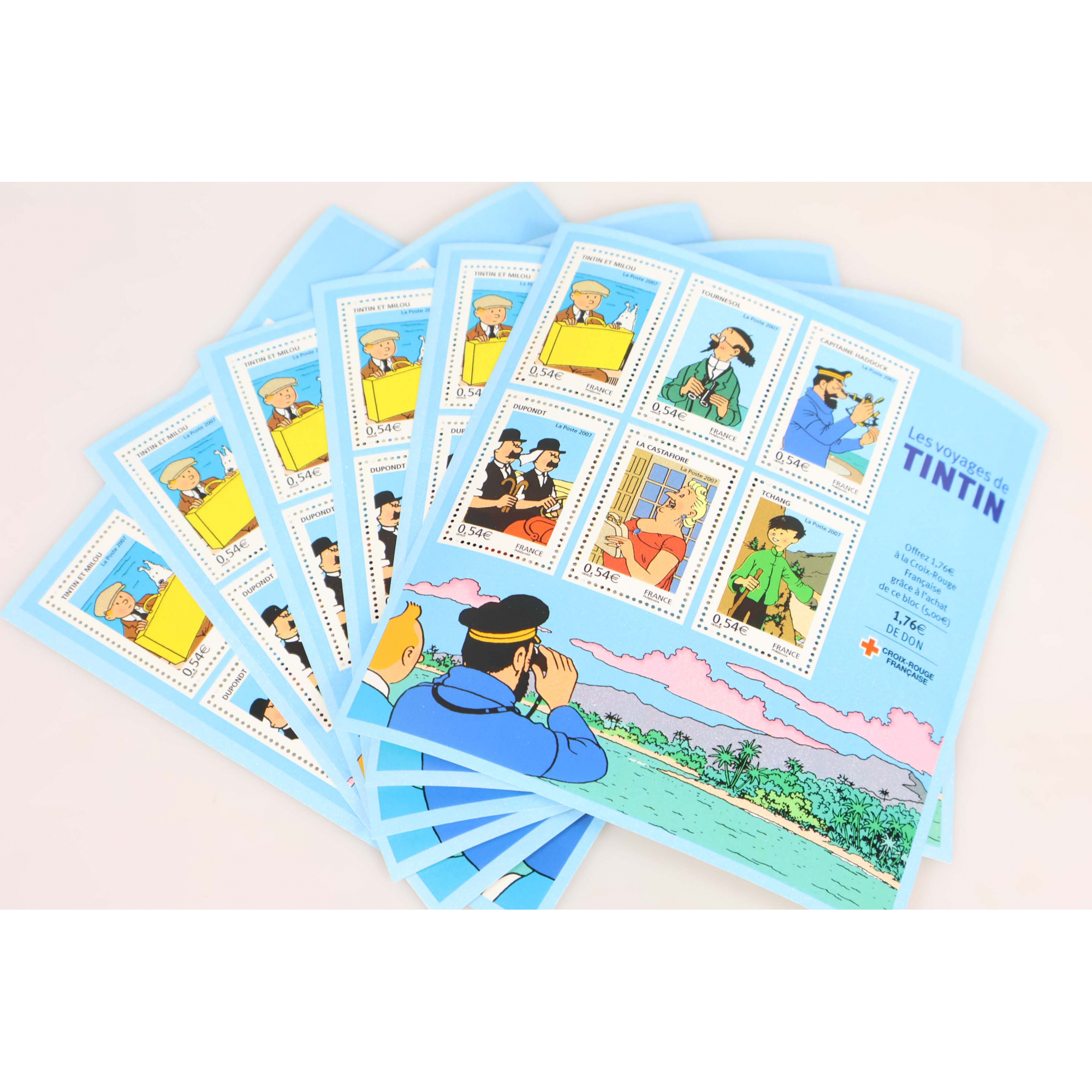 LOT 30 BLOCS N° 109 VOYAGES DE TINTIN TIMBRES NEUFS** 0.54€ X 6 FACIALE 97.20€