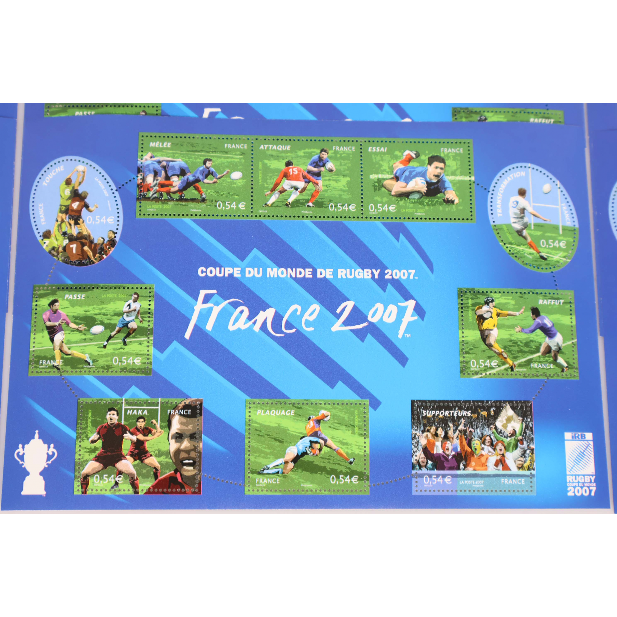 LOT 15 BLOCS N° 110 COUPE DU MONDE RUGBY TIMBRES NEUFS** 0.54€ X10 FACIALE 81€