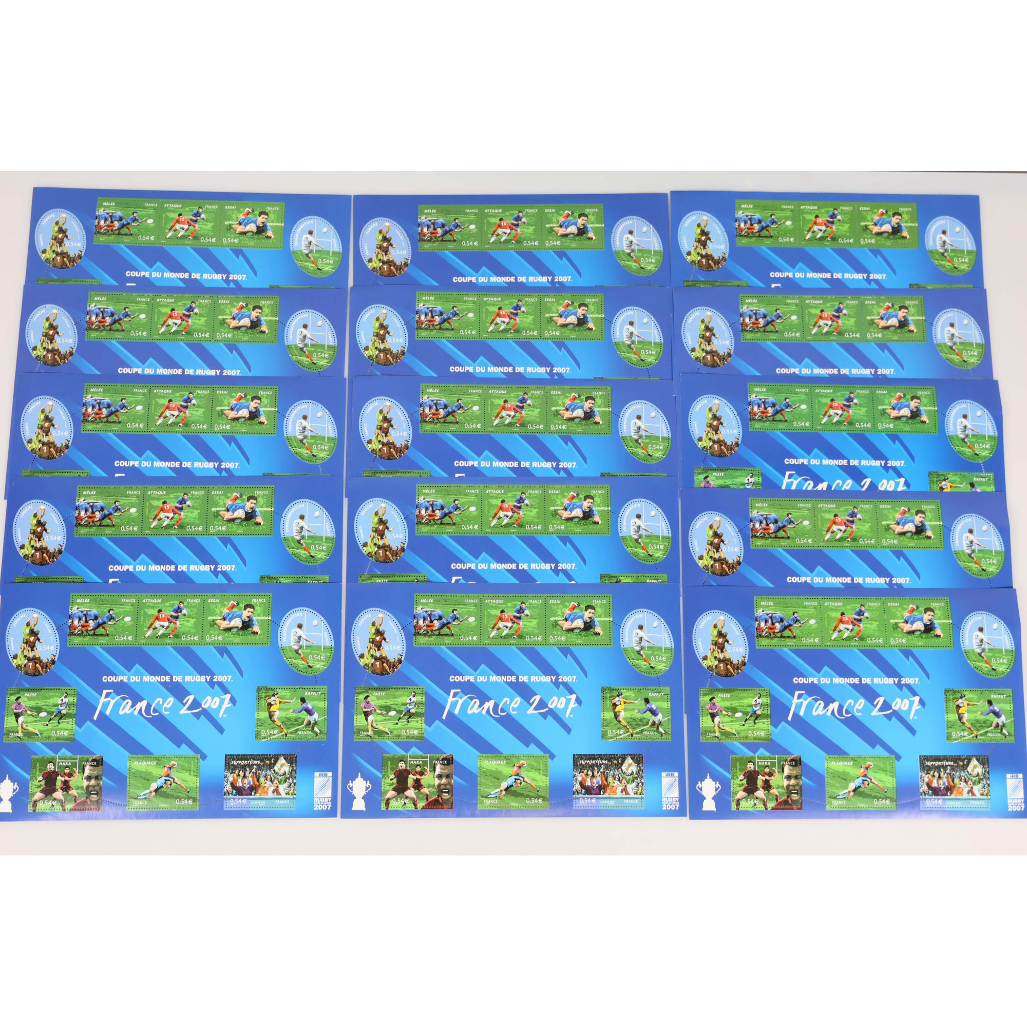 LOT 15 BLOCS N° 110 COUPE DU MONDE RUGBY TIMBRES NEUFS** 0.54€ X10 FACIALE 81€