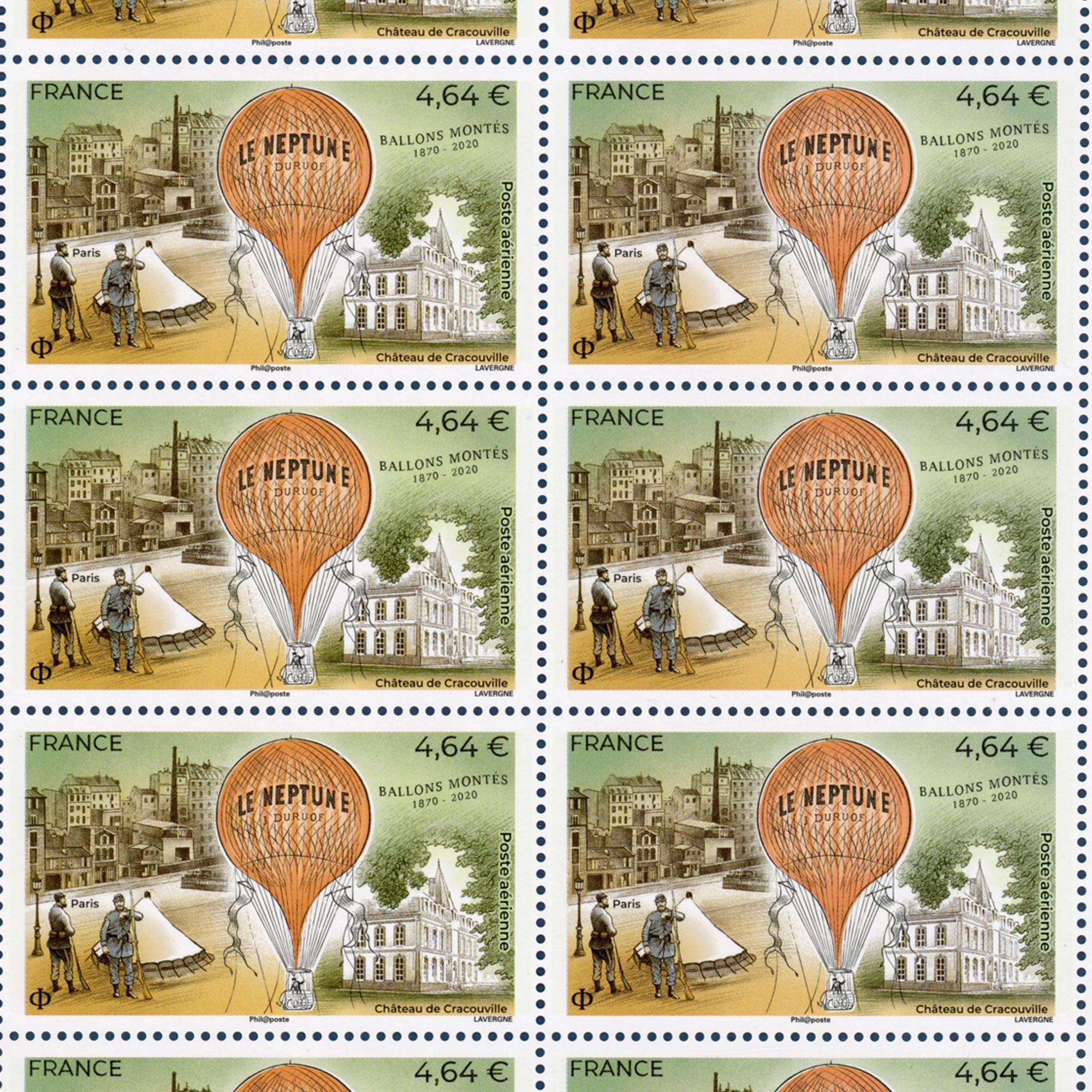 FEUILLE DE 10 TIMBRES PA N° F84a - BALLONS MONTÉS- TIMBRES NEUFS** ANNÉE 2020