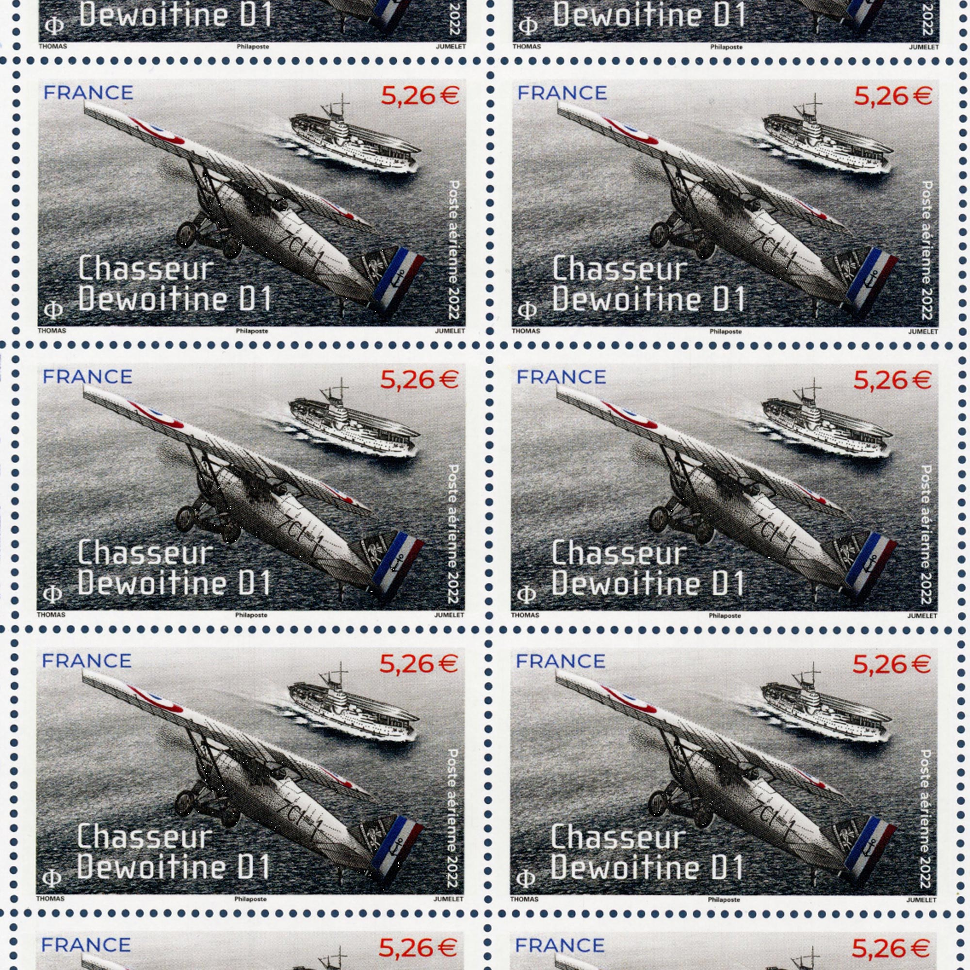 FEUILLE DE 10 TIMBRES PA N°F92a -CHASSEUR DEWOITINE- TIMBRES NEUFS** ANNÉE 2022