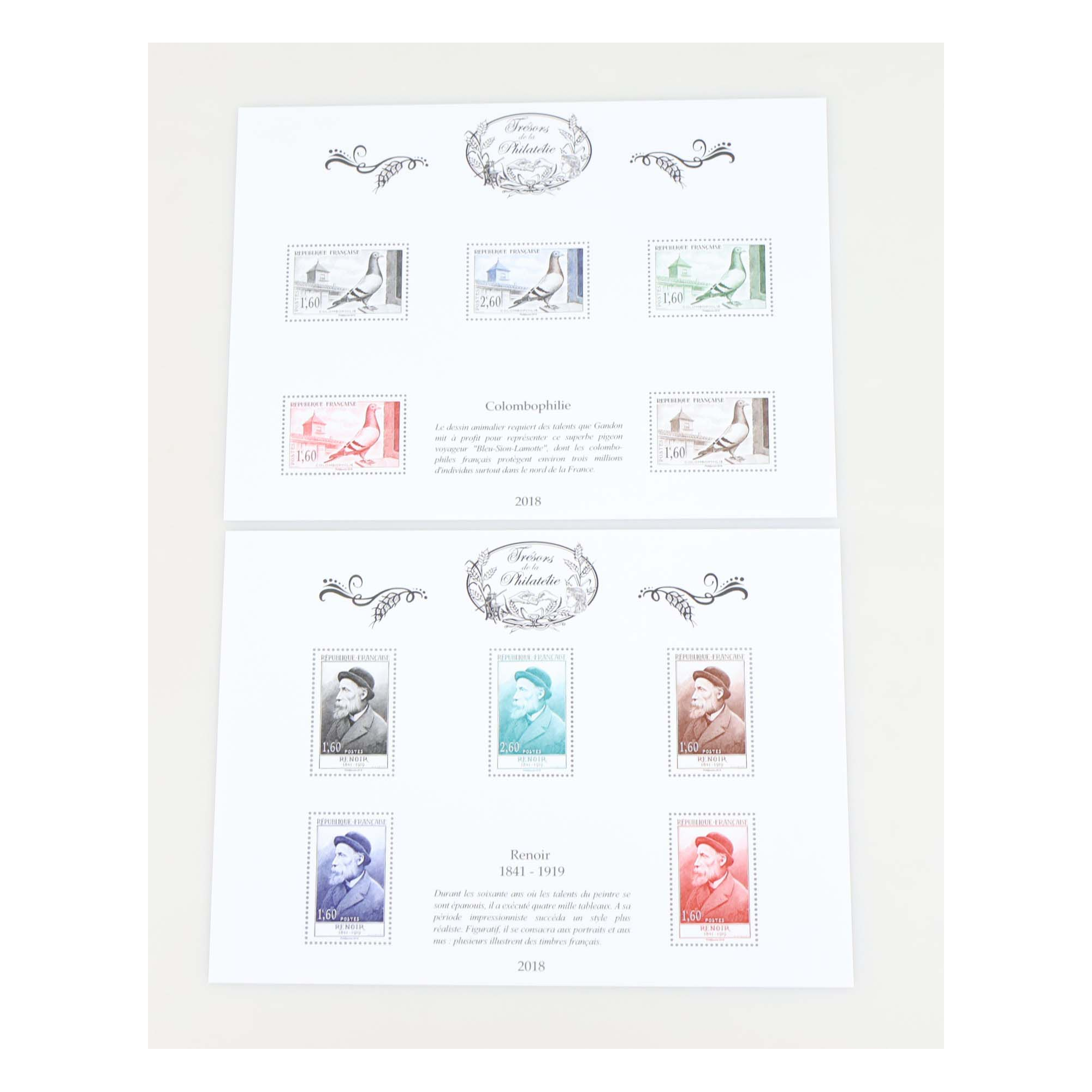 ANNÉE COMPLÈTE TRÉSORS DE LA PHILATÉLIE 2018 10 BLOCS AVEC ENV D'ORIGINE