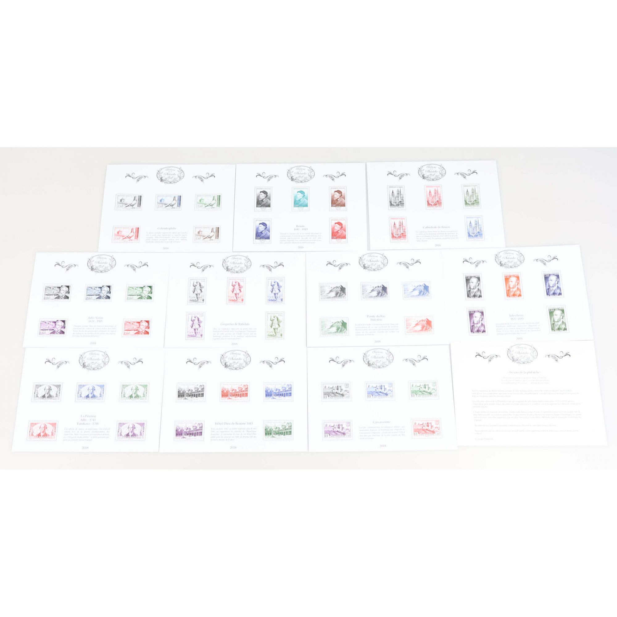 ANNÉE COMPLÈTE TRÉSORS DE LA PHILATÉLIE 2018 10 BLOCS AVEC ENV D'ORIGINE
