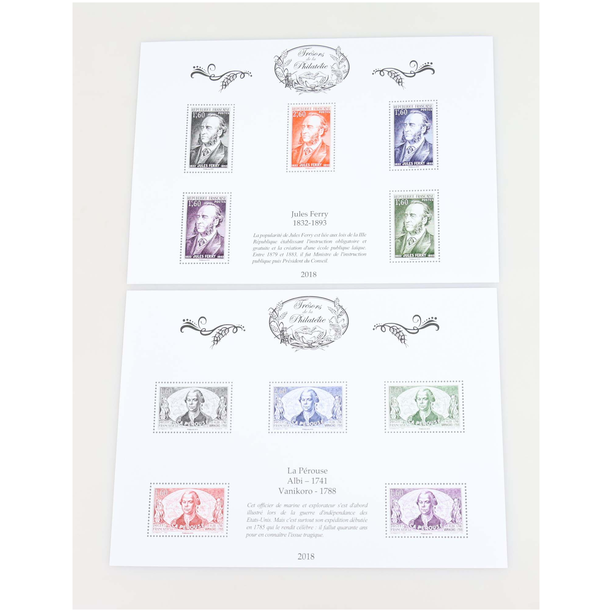 ANNÉE COMPLÈTE TRÉSORS DE LA PHILATÉLIE 2018 10 BLOCS AVEC ENV D'ORIGINE