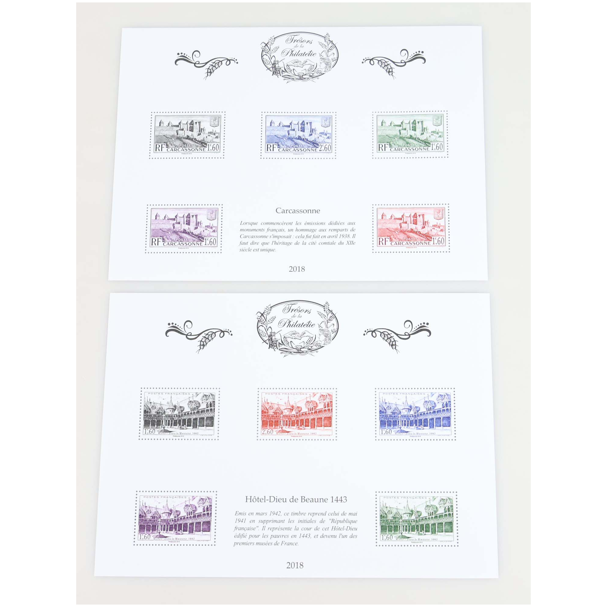 ANNÉE COMPLÈTE TRÉSORS DE LA PHILATÉLIE 2018 10 BLOCS AVEC ENV D'ORIGINE