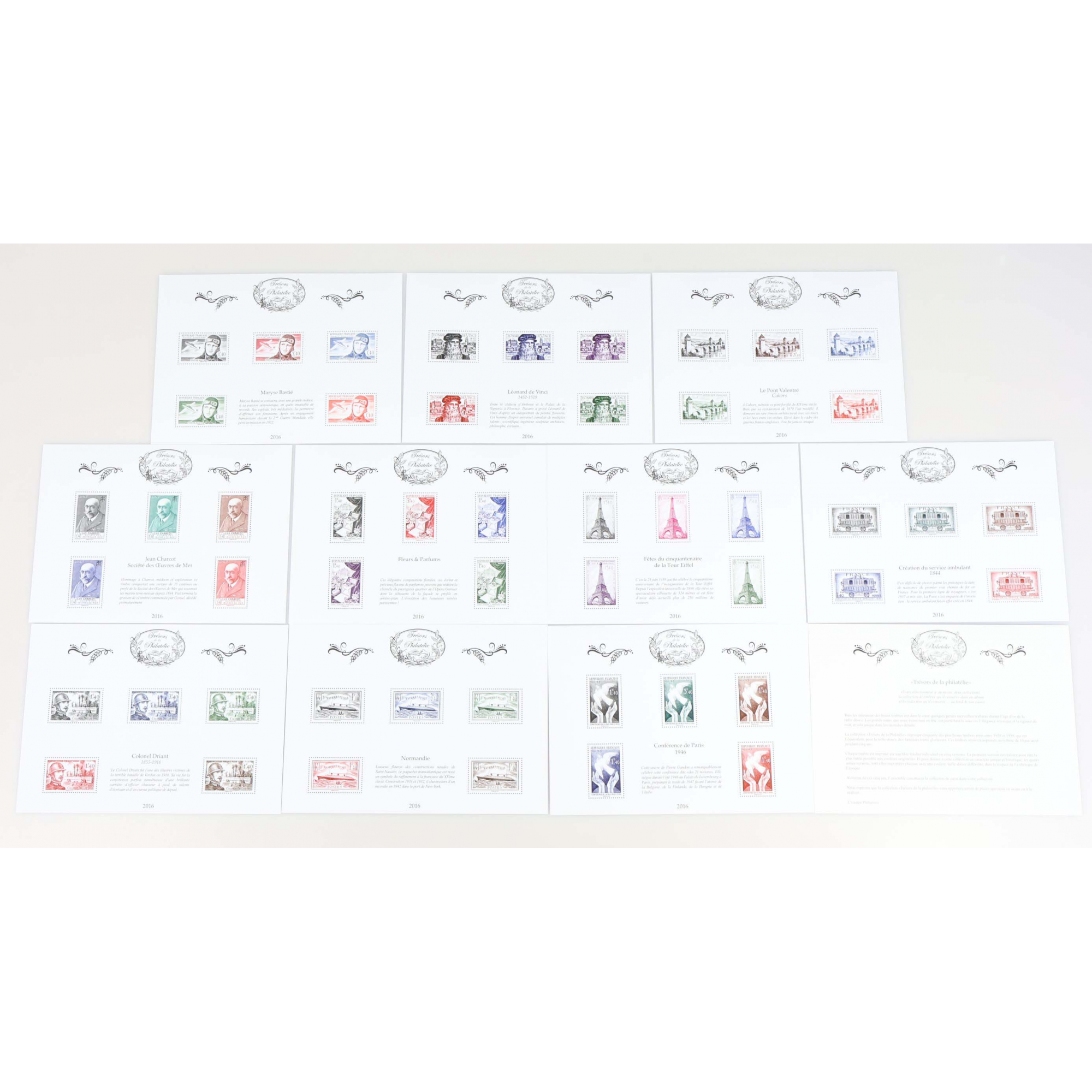 ANNÉE COMPLÈTE TRÉSORS DE LA PHILATÉLIE 2016 10 BLOCS AVEC ENV D'ORIGINE