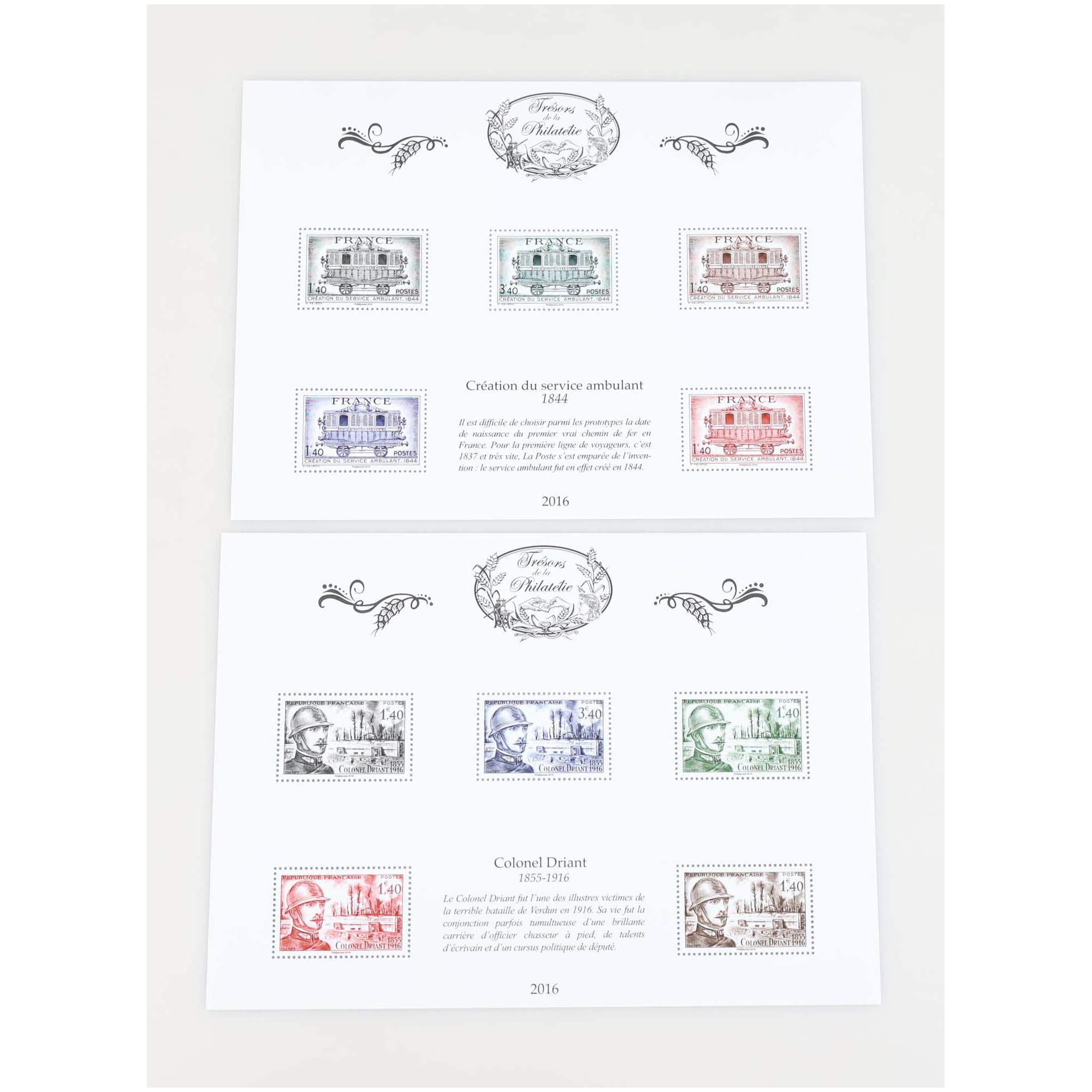 ANNÉE COMPLÈTE TRÉSORS DE LA PHILATÉLIE 2016 10 BLOCS AVEC ENV D'ORIGINE