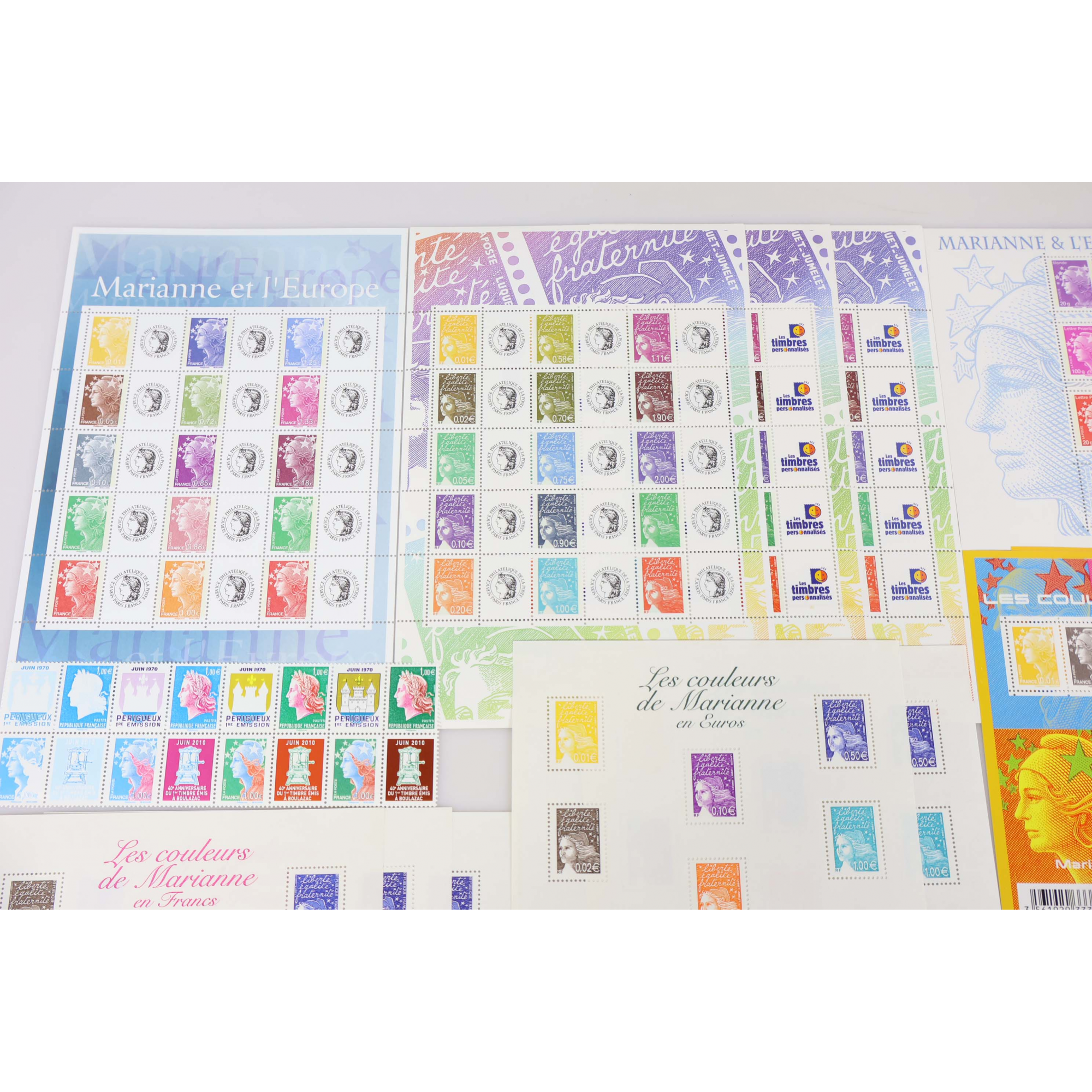 LOT DE BLOCS-FEUILLETS/ BANDES TYPE MARIANNE TIMBRES NEUFS** FACIALE 173€
