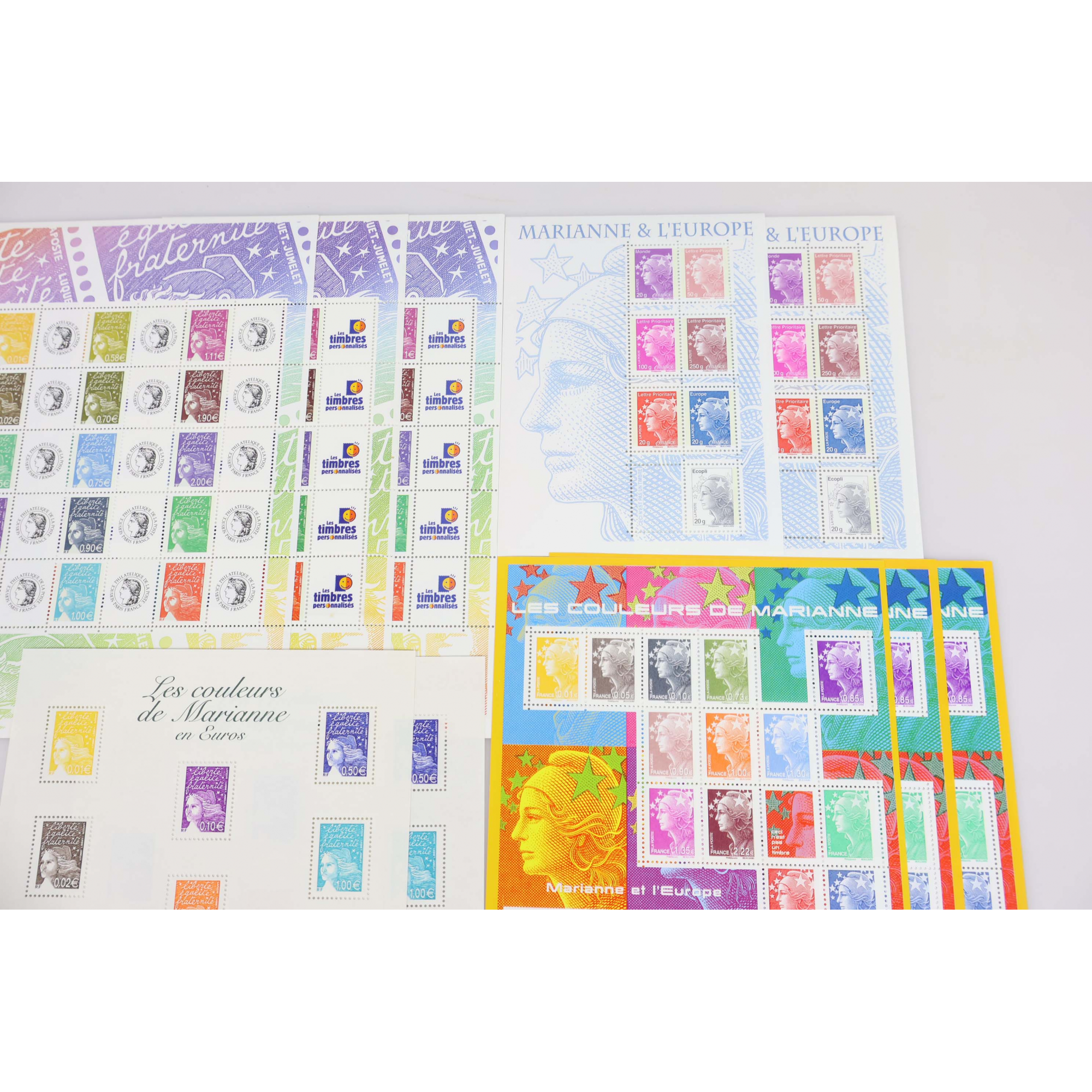 LOT DE BLOCS-FEUILLETS/ BANDES TYPE MARIANNE TIMBRES NEUFS** FACIALE 173€