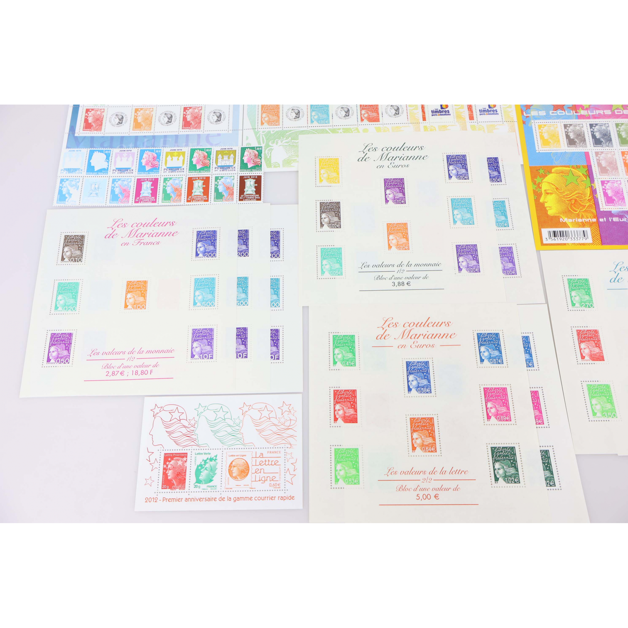 LOT DE BLOCS-FEUILLETS/ BANDES TYPE MARIANNE TIMBRES NEUFS** FACIALE 173€