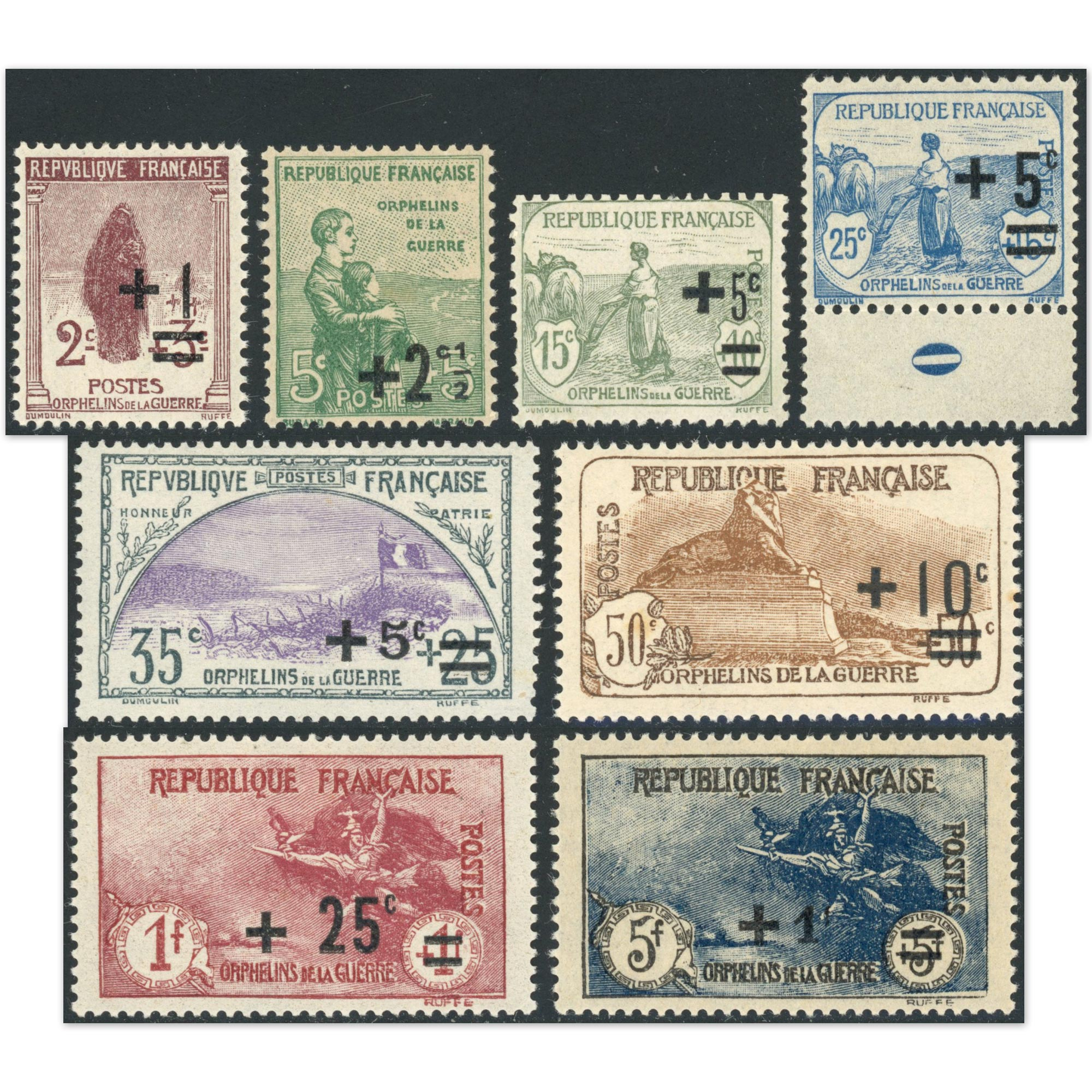 SÉRIE COMPLÈTE ORPHELINS N°162 À 169 TIMBRES NEUFS AVEC N°169 SIGNÉ BRUN