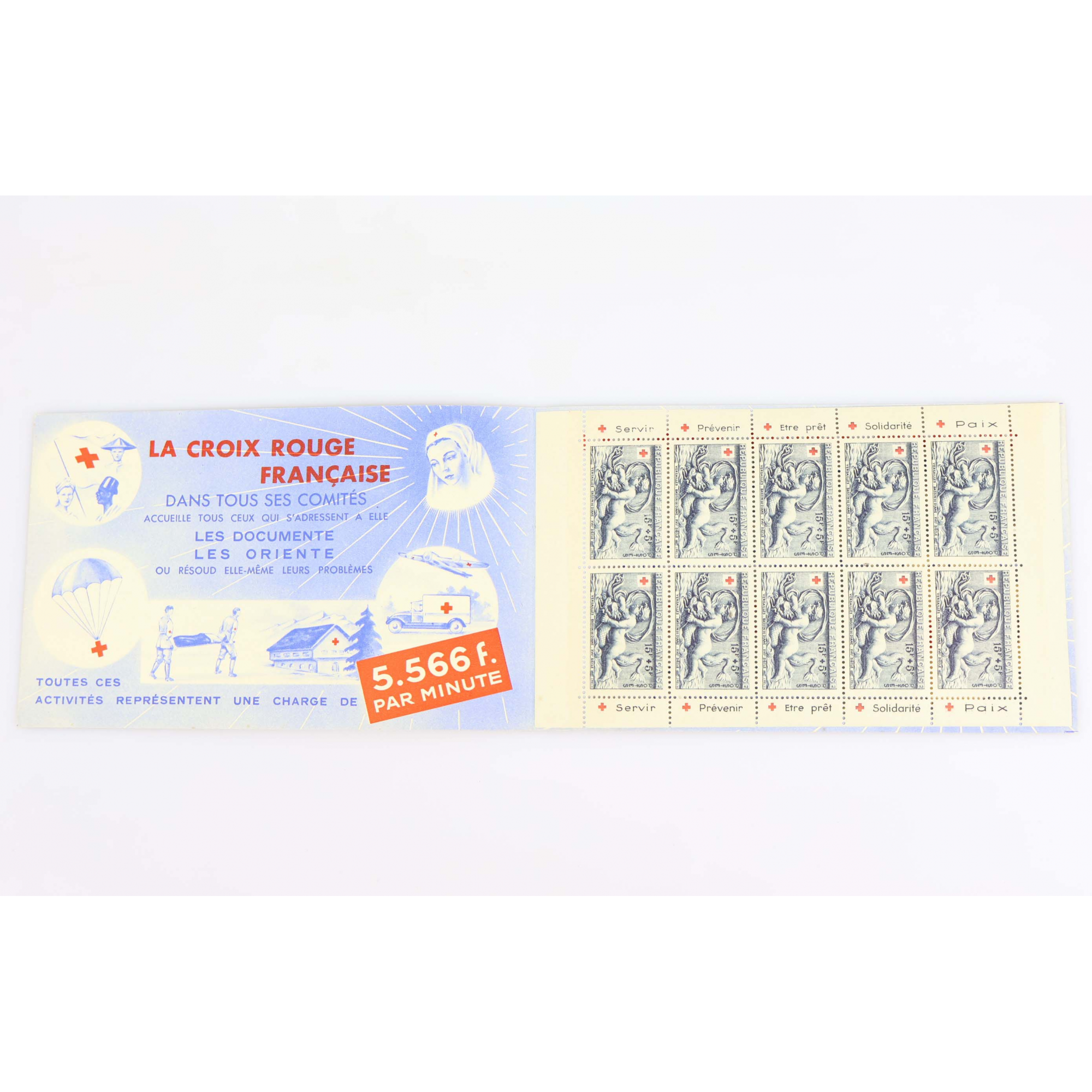 CARNET CROIX-ROUGE N°2001 AVEC PUBLICITÉ 1952 COTE 550€ TIMBRES NEUFS DE FRANCE