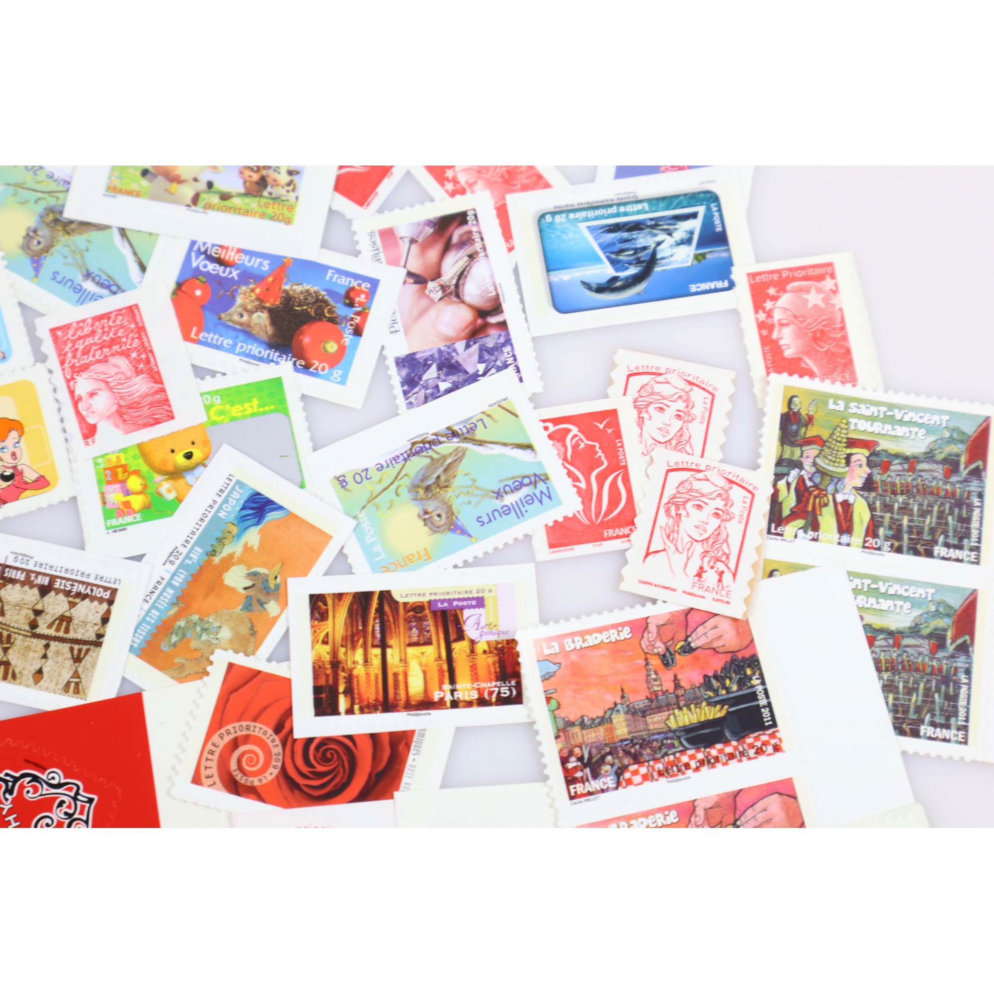 LOT DE 100 TIMBRES A VALIDITÉ PERMANENTE FRANCE, TVP AUTOADHÉSIFS LETTRES 20G