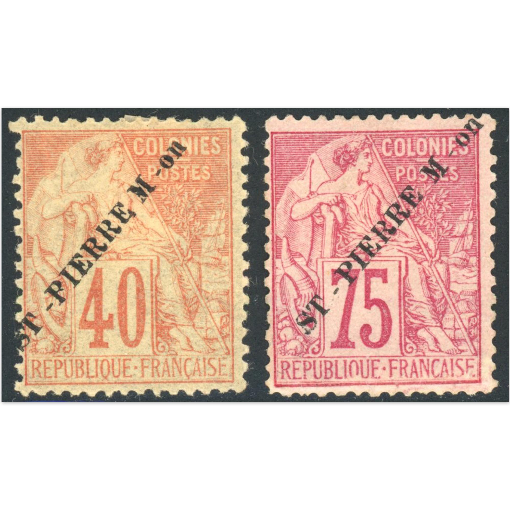 SAINT PIERRE ET MIQUELON N°28 ET 29 COLONIES FR TIMBRES NEUFS SURCHARGÉS