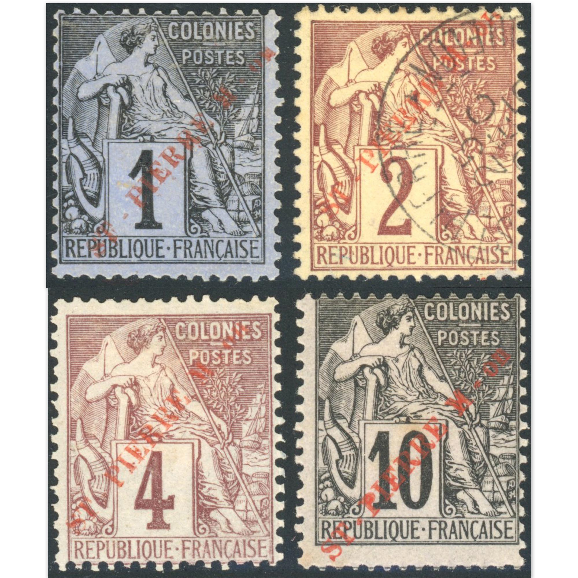 SAINT PIERRE ET MIQUELON N°31 À 34 COLONIES FR TIMBRES NEUFS SURCHARGÉS COTE 143€