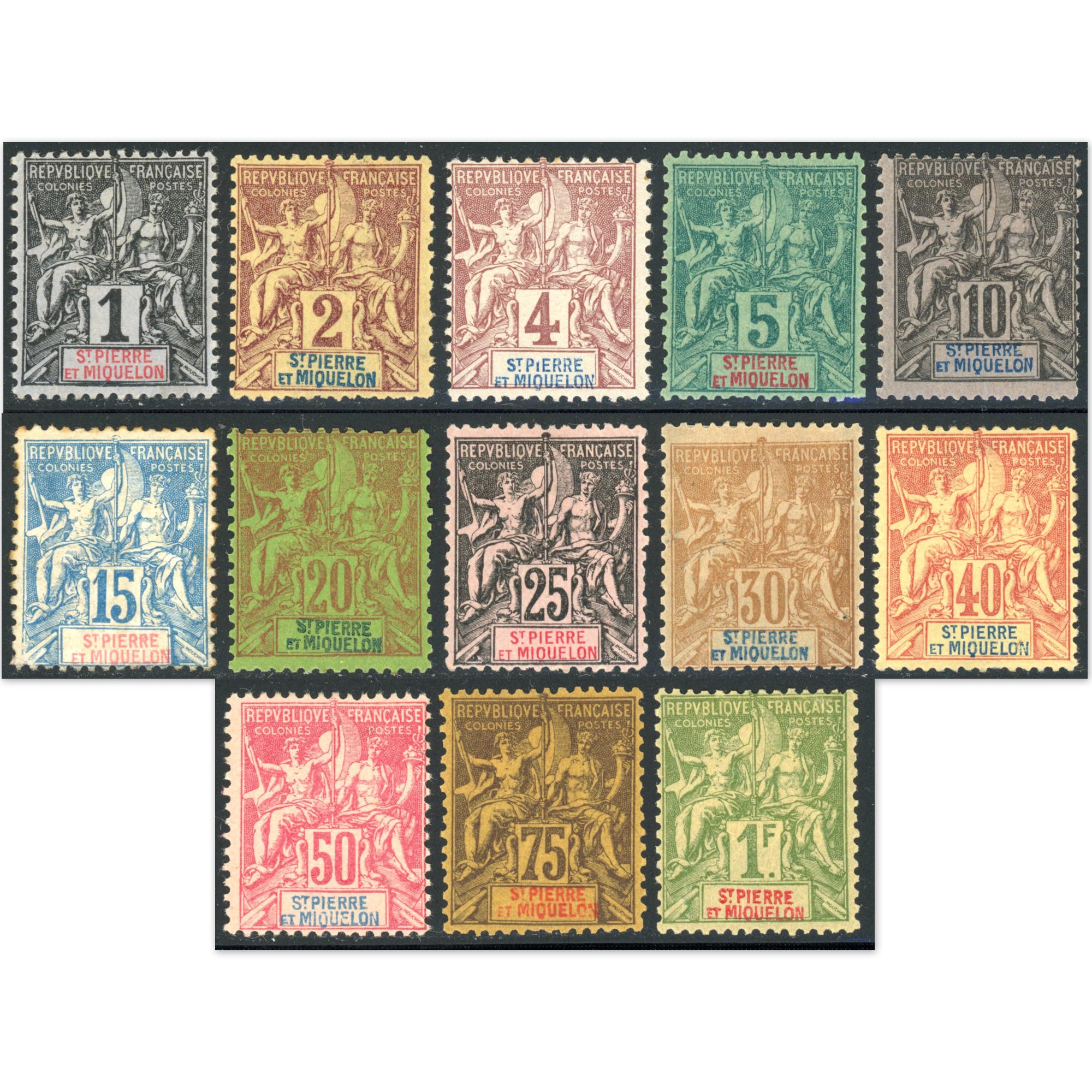 SAINT PIERRE ET MIQUELON N°59 À 71 SÉRIE COMPLÈTE TIMBRES COLONIES FR COTE 310€