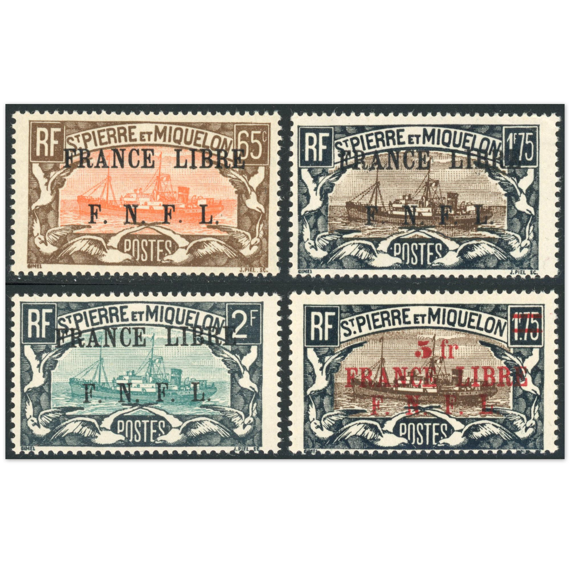 SAINT PIERRE ET MIQUELON N°240-242-243-245 FRANCE LIBRE TIMBRES NEUFS**
