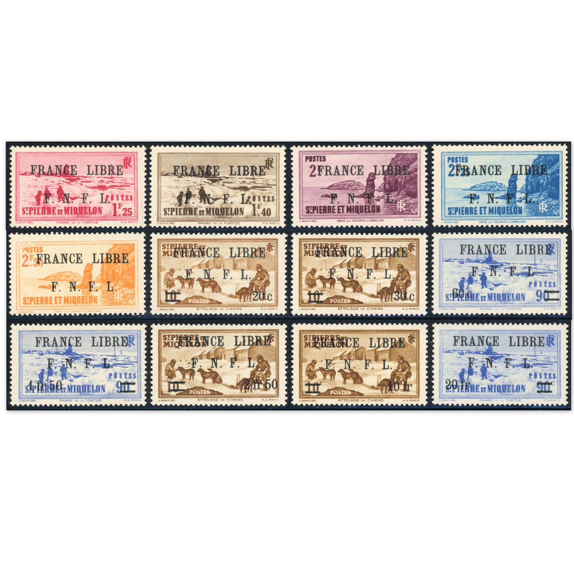 SAINT PIERRE ET MIQUELON 12 VALEURS FRANCE LIBRE TIMBRES NEUFS COTE 905€