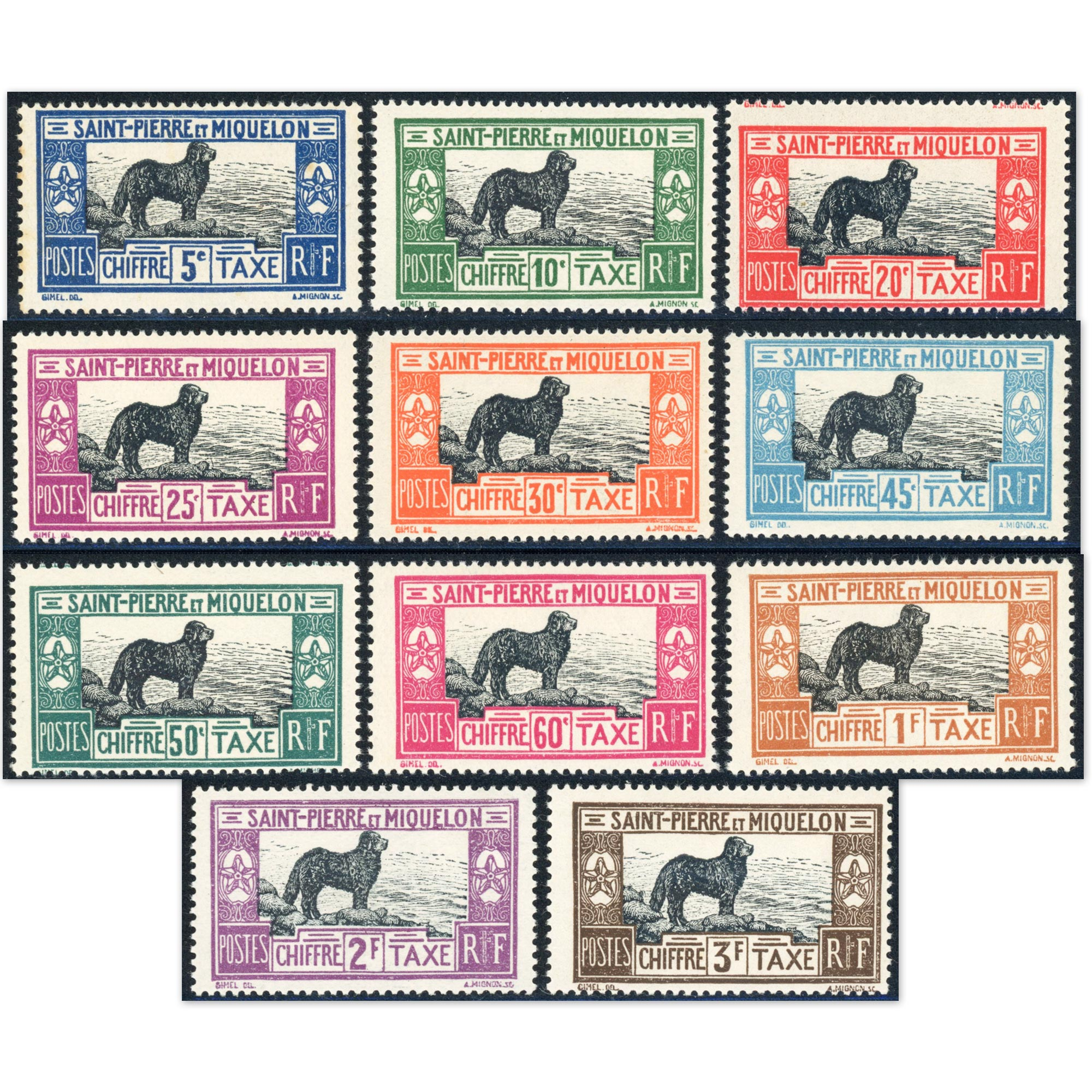 SAINT PIERRE ET MIQUELON TIMBRES TAXES N°21 À 31 NEUFS COTE 308€ ANNÉE 1932