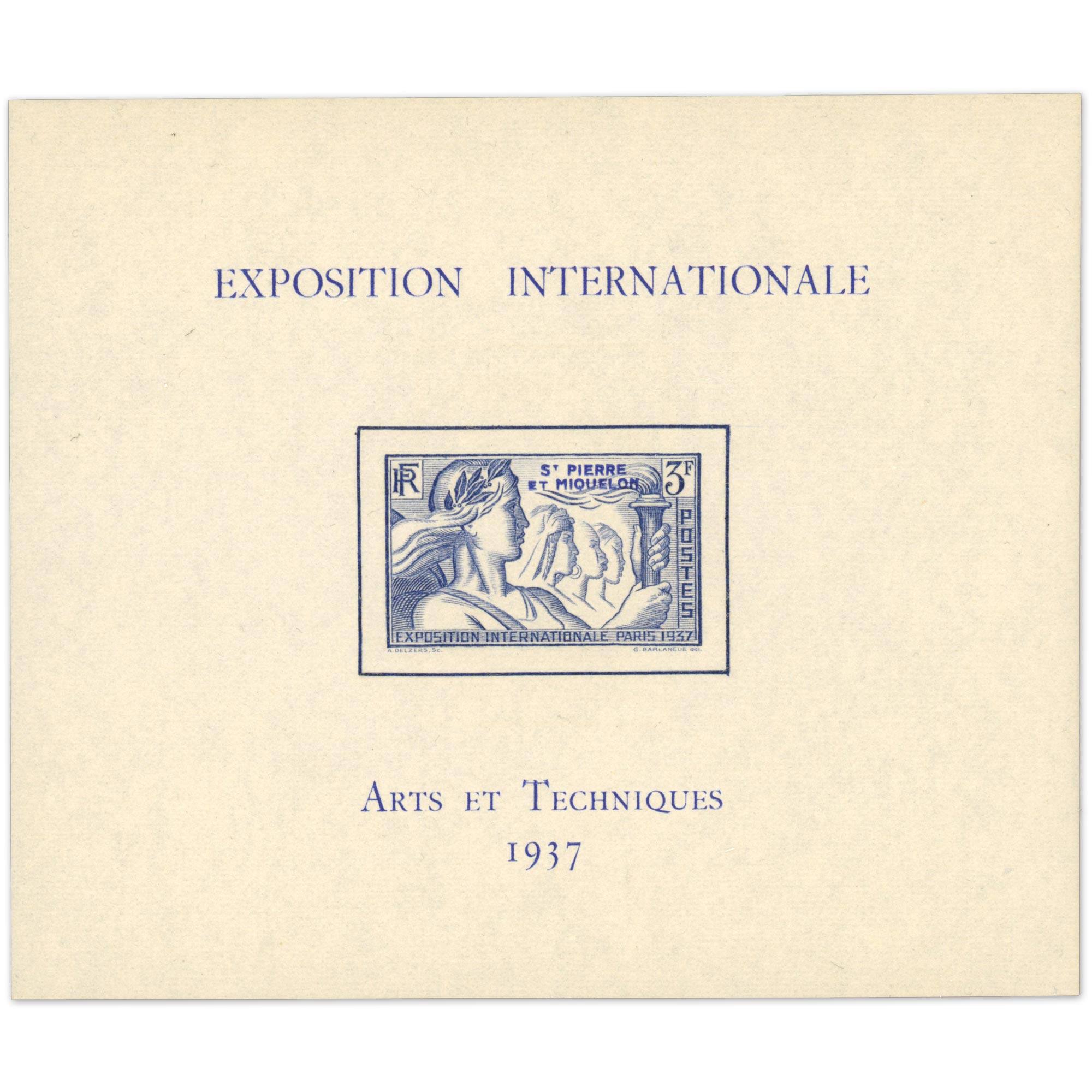 SAINT PIERRE ET MIQUELON BLOC N°1 NEUF** QUALITÉ LUXE ANNÉE 1937 COTE 75€