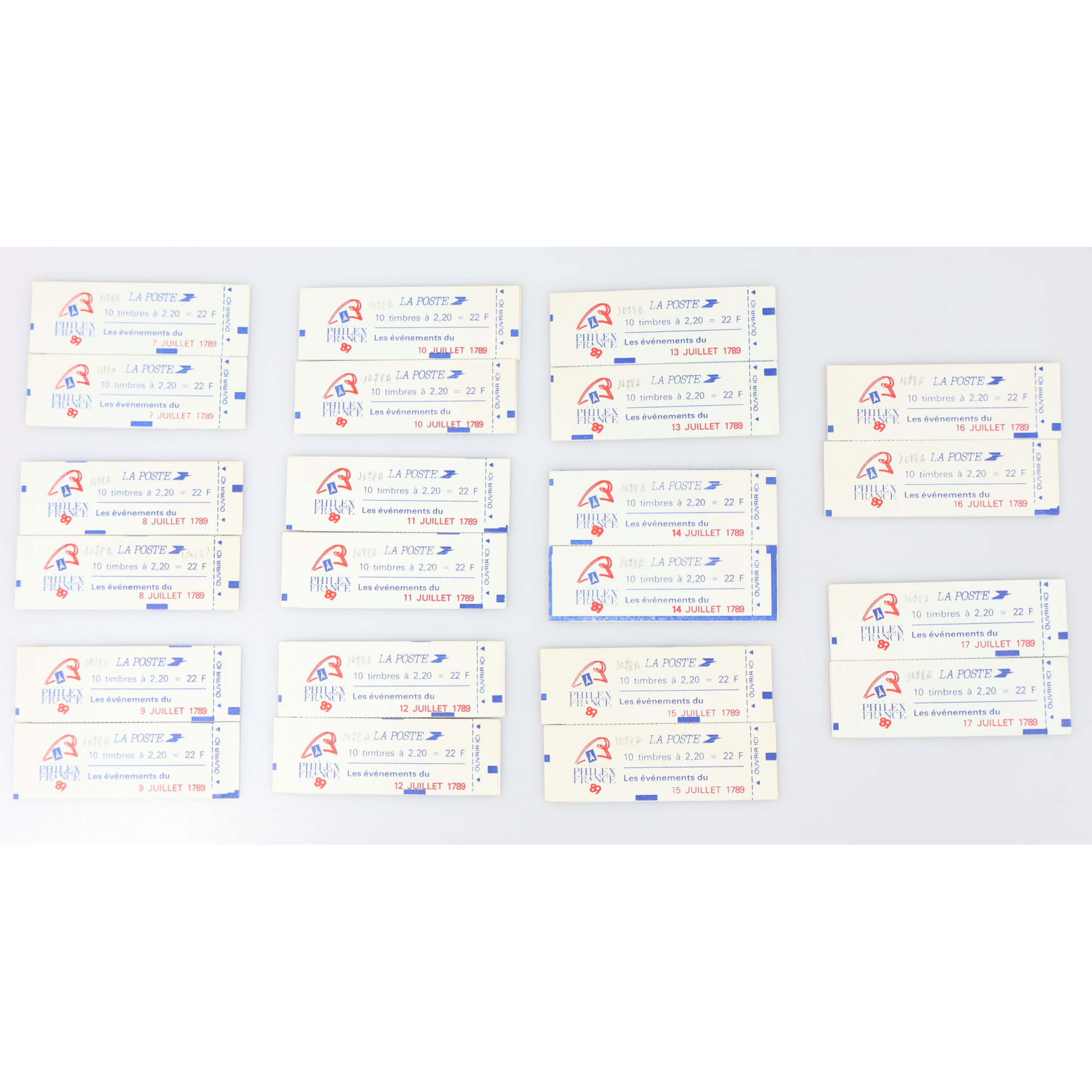 LOT DE 22 CARNETS DE 10 TIMBRES SÉRIE PHILEXFRANCE 89 EN DOUBLE COTE 340€