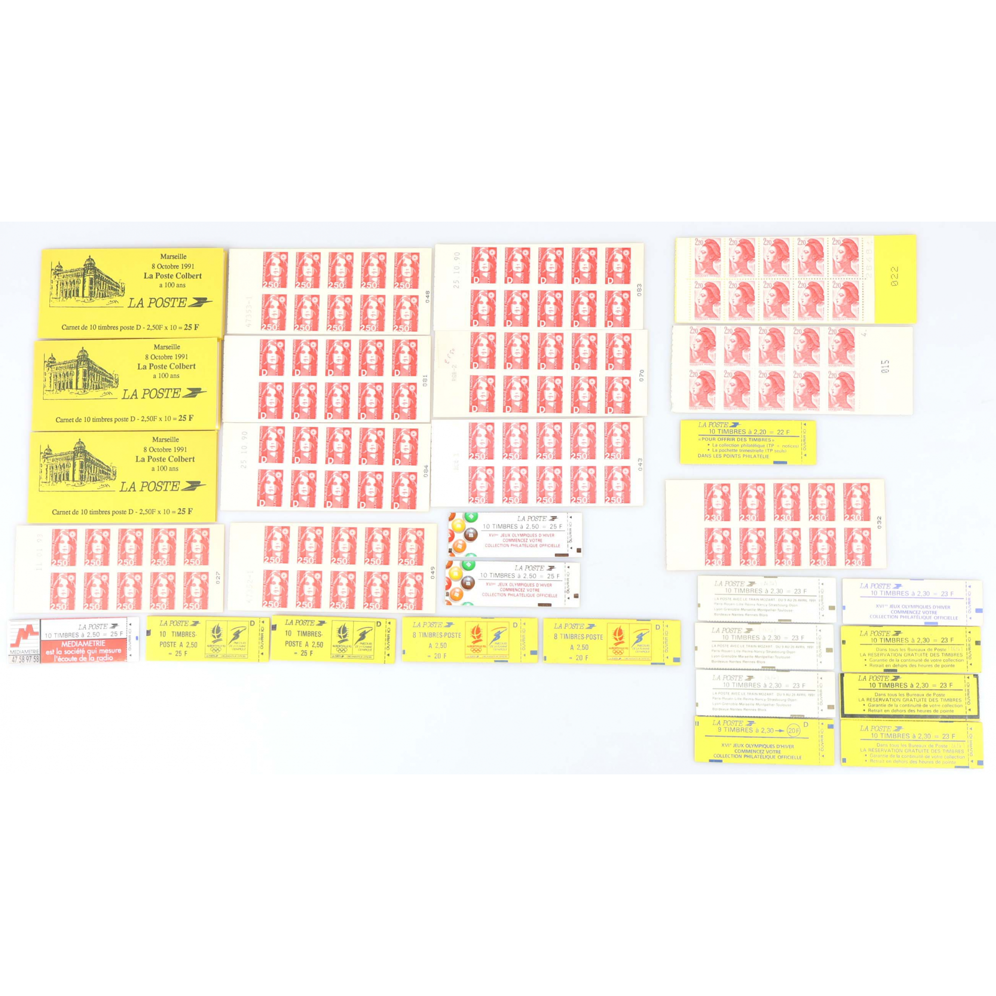 LOT DE CARNETS EN FRANCS AUTOADHÉSIFS TIMBRES NEUFS FACIALE 105 EUROS