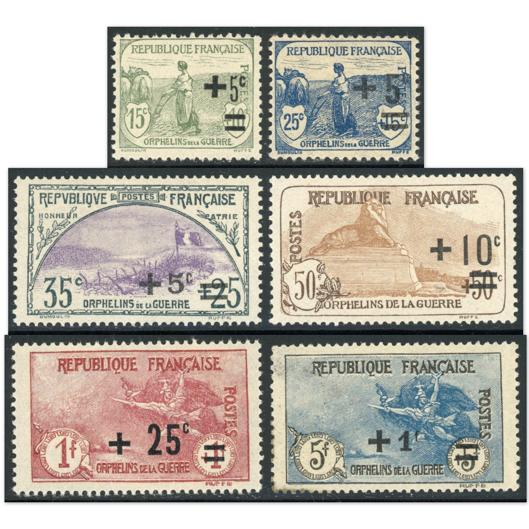 SÉRIE ORPHELINS SURCHARGÉE COMPLÈTE N°164 À 169 TIMBRES NEUFS** COTE 370€