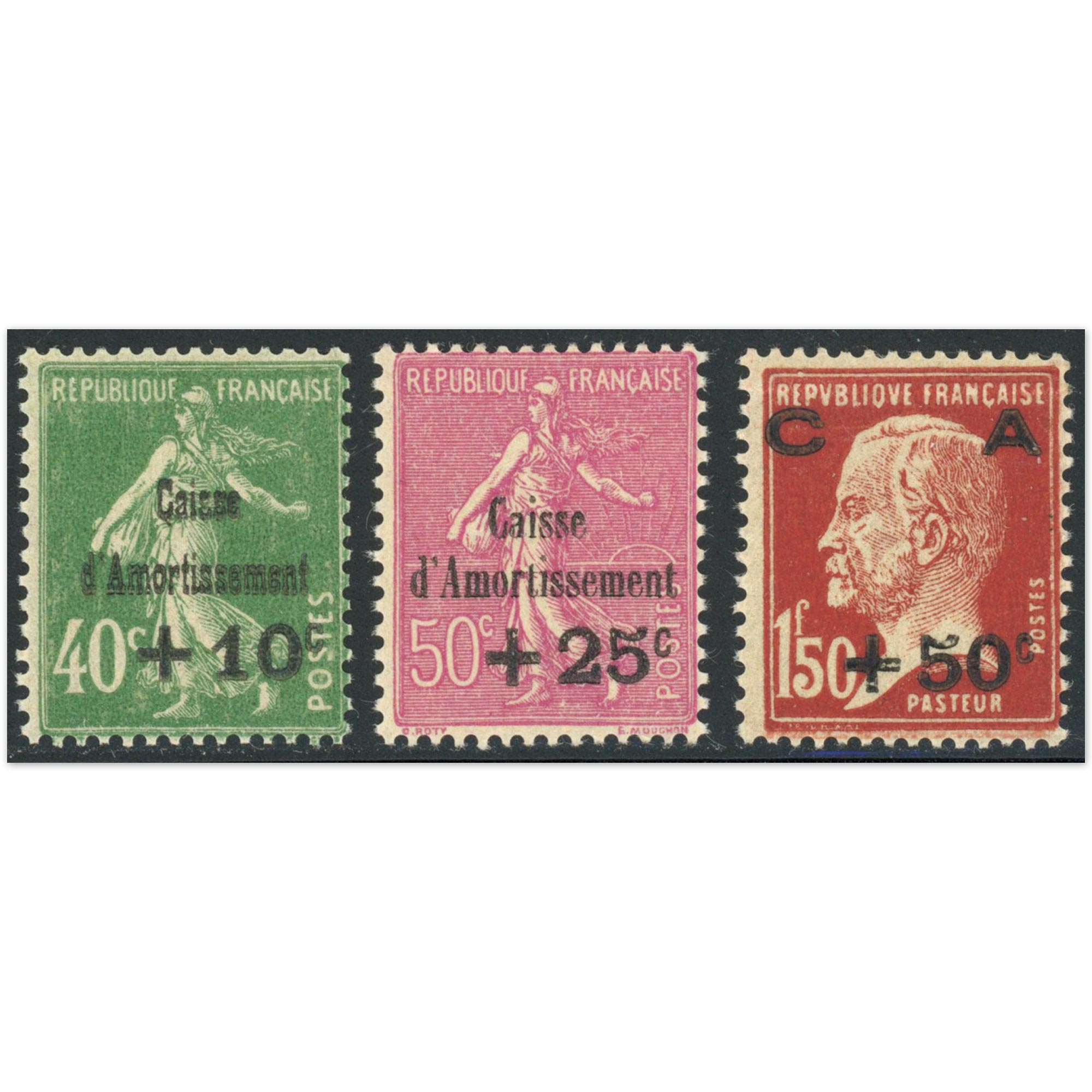 CAISSE AMORTISSEMENT N°253 À 255 TIMBRES NEUFS DE FRANCE ANNÉE 1929 COTE 275€
