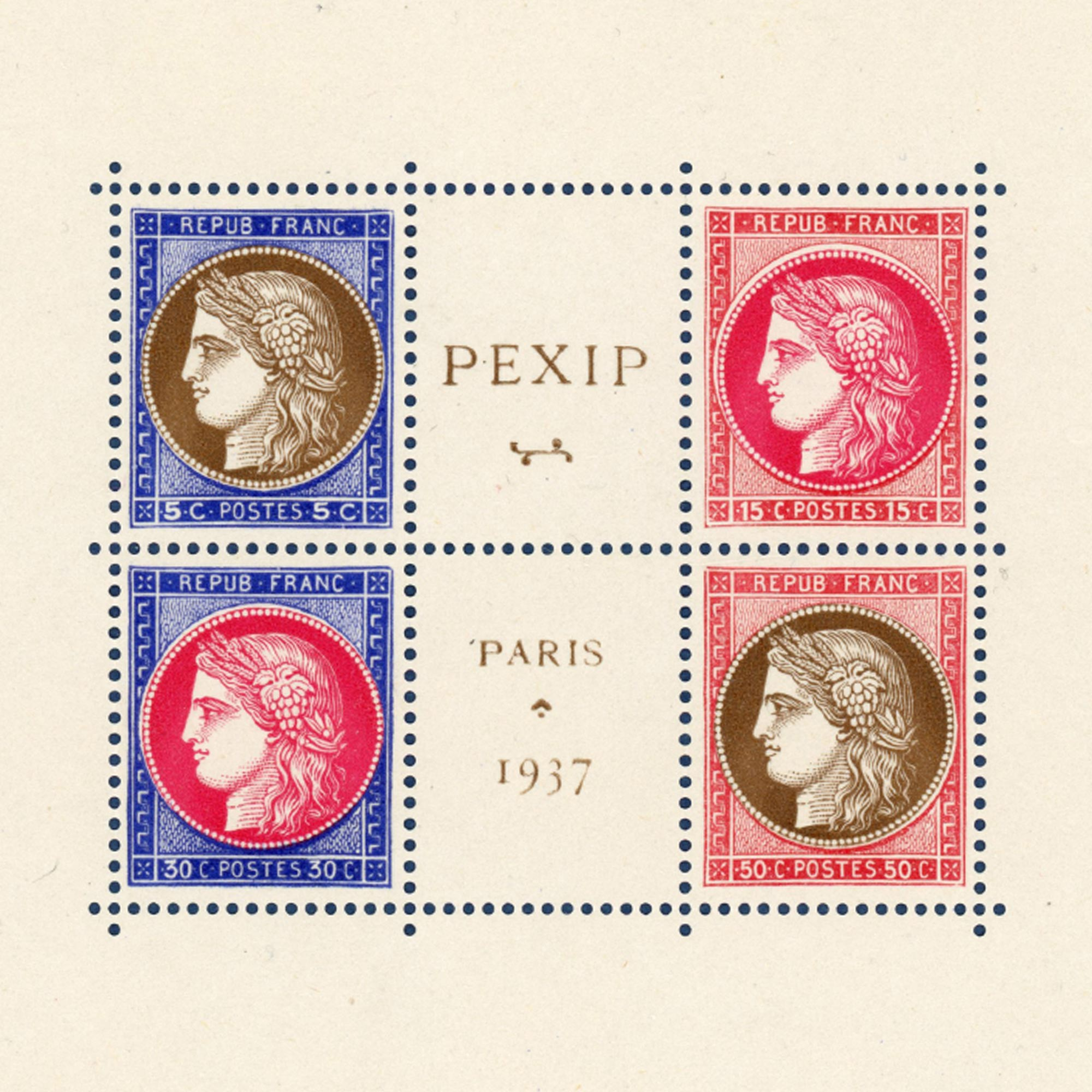 BLOC N°3 PEXIP ANNÉE 1937 TIMBRES DE FRANCE NEUFS GOMME ALTÉRÉE COTE 800€