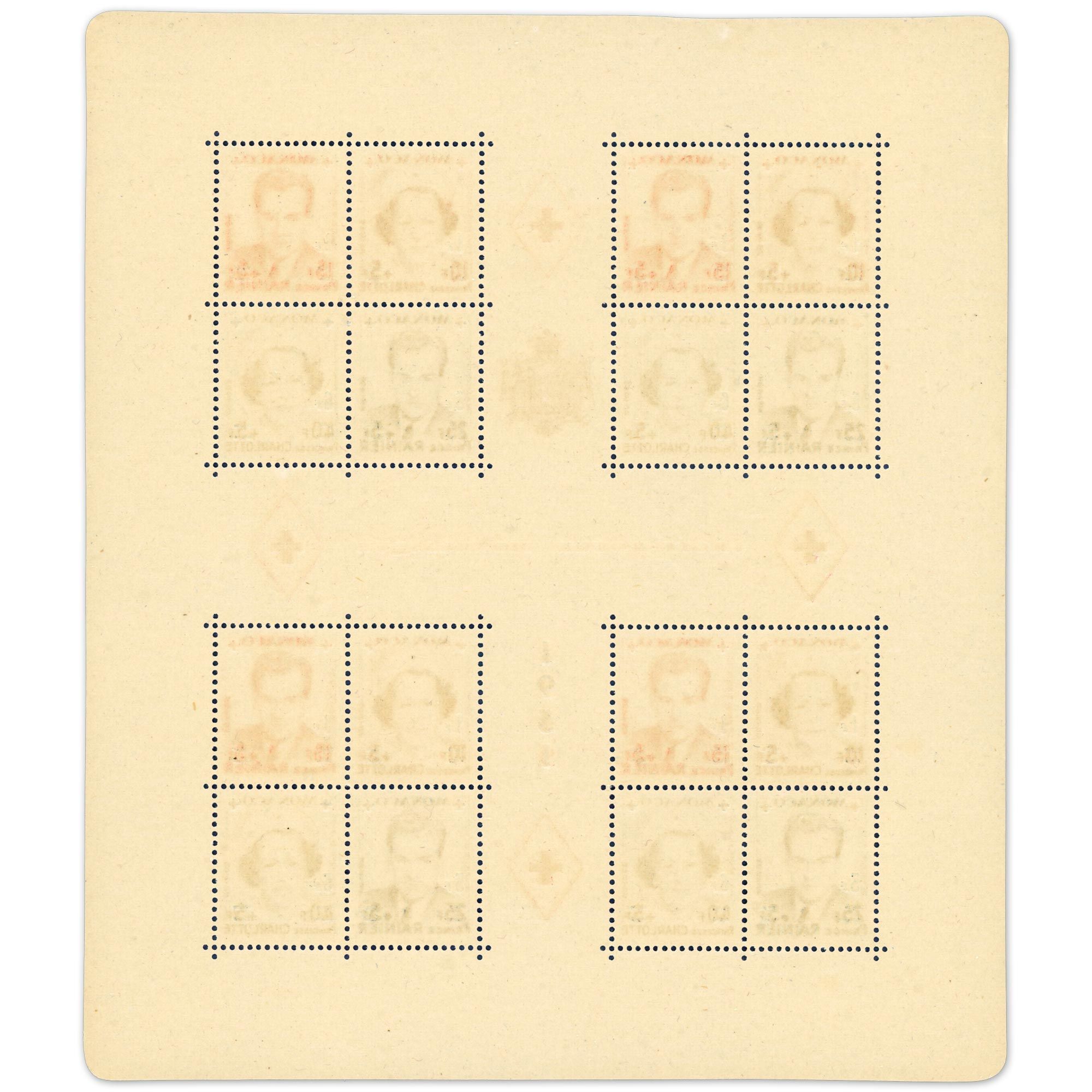MONACO BLOC N°4A DENTELÉ CROIX-ROUGE TIMBRES NEUFS** ANNÉE 1951 COTE 570€