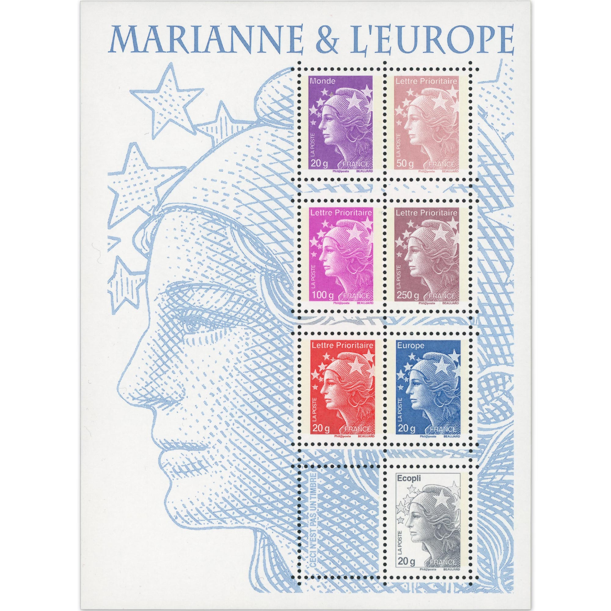 FEUILLET F4614 MARIANNE ET L'EUROPE BLOC DE FRANCE TIMBRES NEUFS** QUALITÉ LUXE