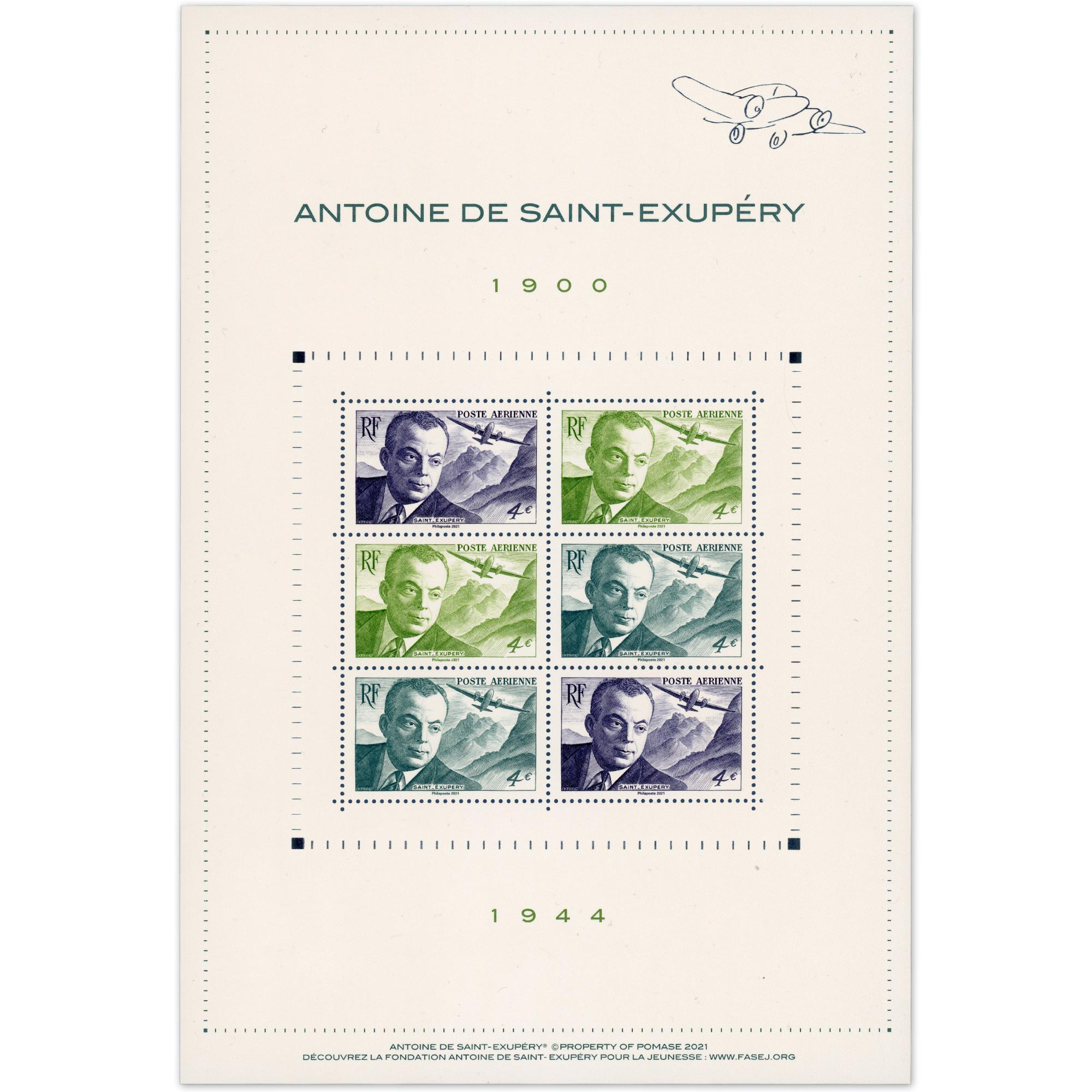 FEUILLET POSTE AÉRIENNE F86 ANTOINE DE ST EXUPÉRY TIMBRES DE FR NEUFS ANNÉE 2021