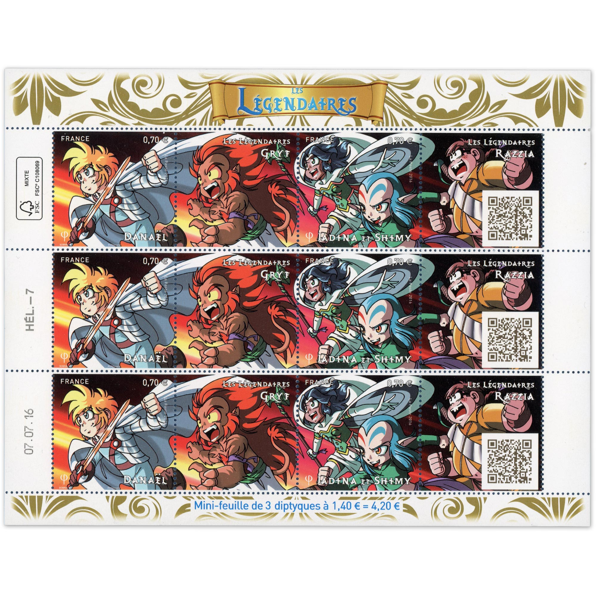 FEUILLET LES LÉGENDAIRES BANDE DESSINÉE N°F5081 TIMBRES NEUFS** ANNÉE 2016 LUXE