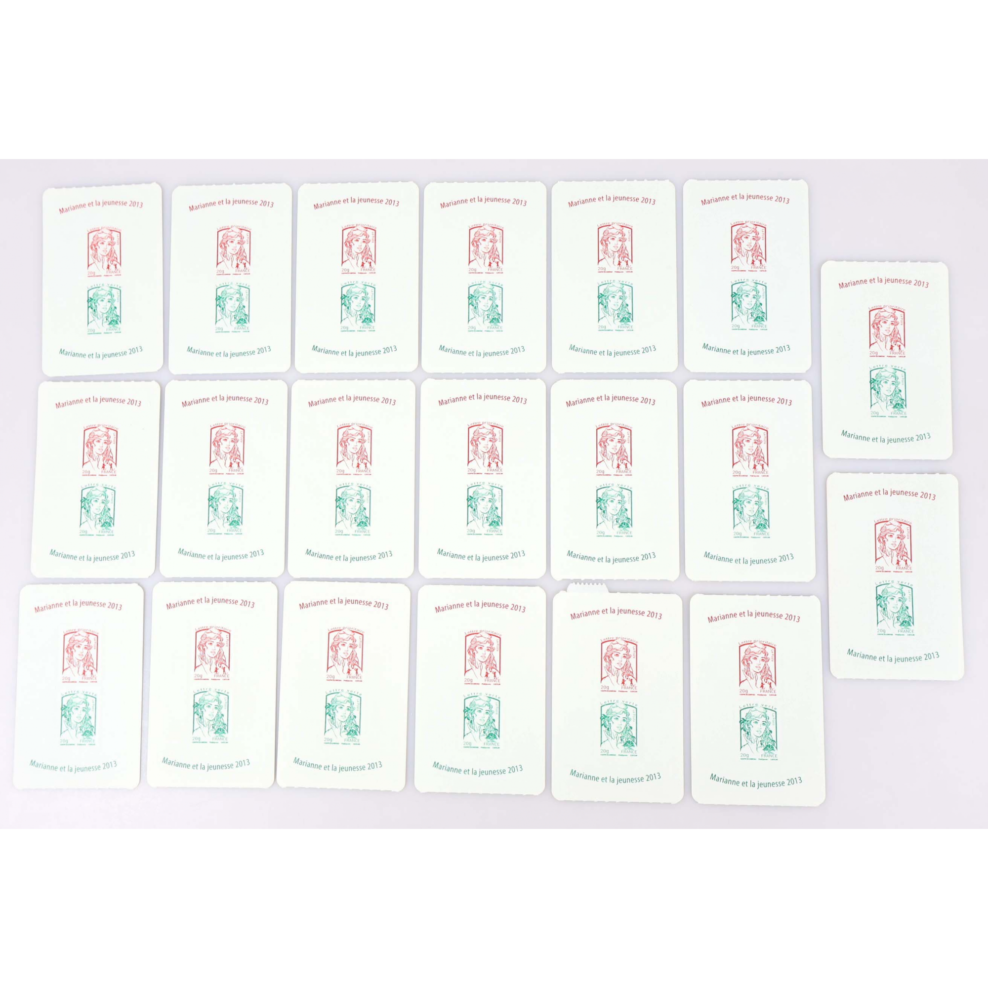 20 PAIRES LETTRES VERTES ET PRIORITAIRES AUTOADHÉSIVES ISSUES DU CARNET BC913