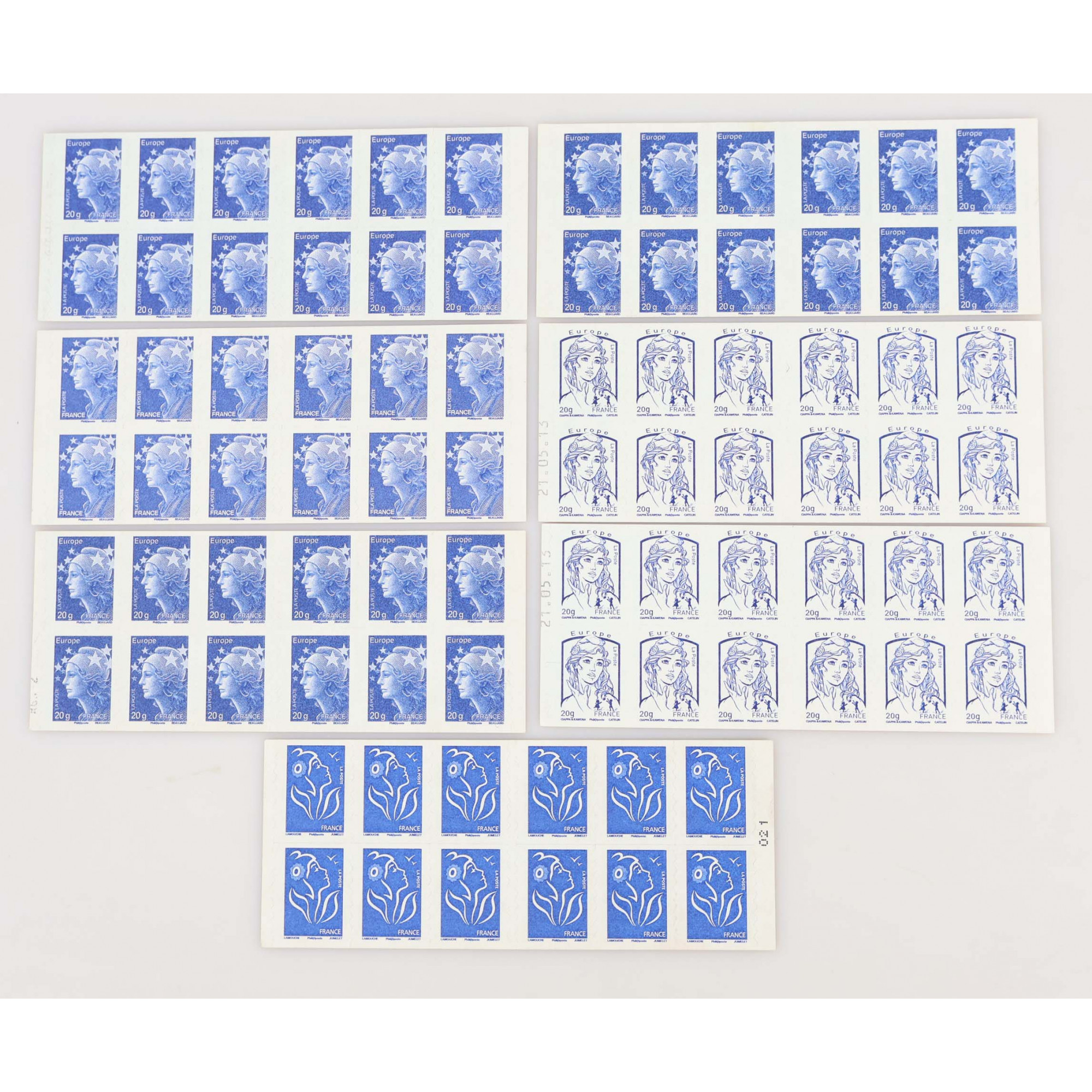 LOT DE 7 CARNETS DE 12 TIMBRES VP EUROPE LETTRE 20G AVEC INSCRIPTIONS AU DOS