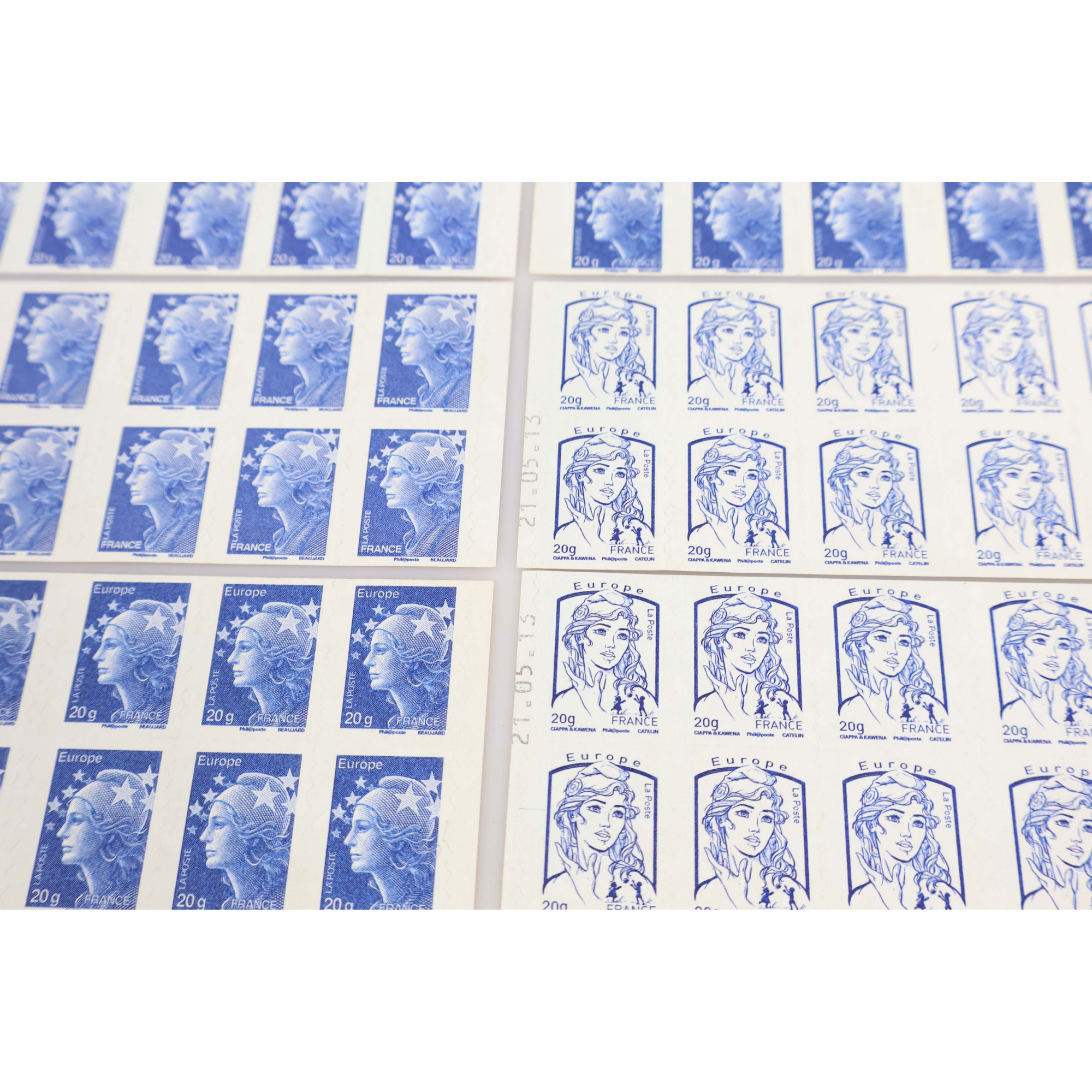 LOT DE 7 CARNETS DE 12 TIMBRES VP EUROPE LETTRE 20G AVEC INSCRIPTIONS AU DOS