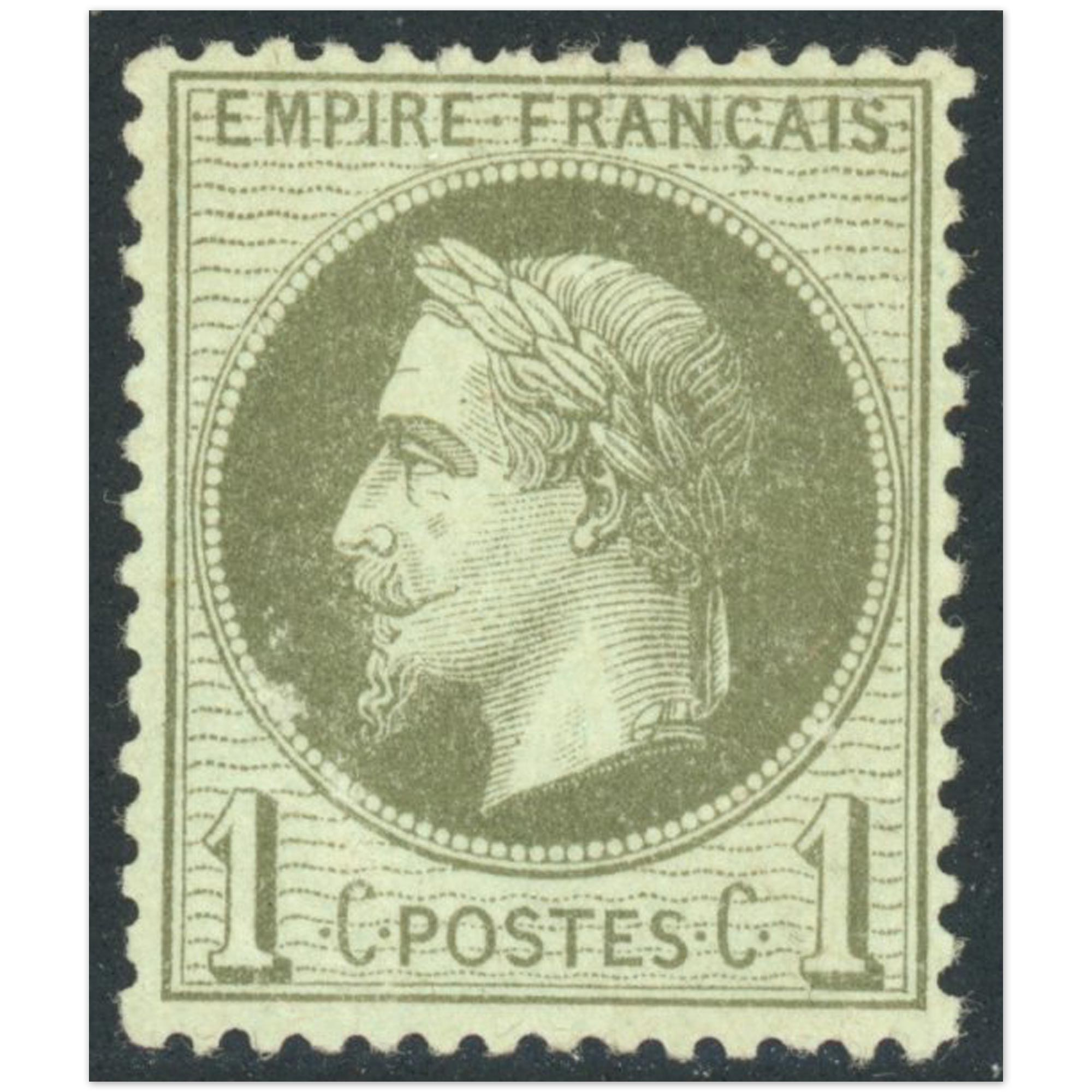NAPOLÉON N°25 TIMBRE DE FRANCE NEUF EMPIRE FRANCAIS 1c VERT BRONZE ANNÉE 1870