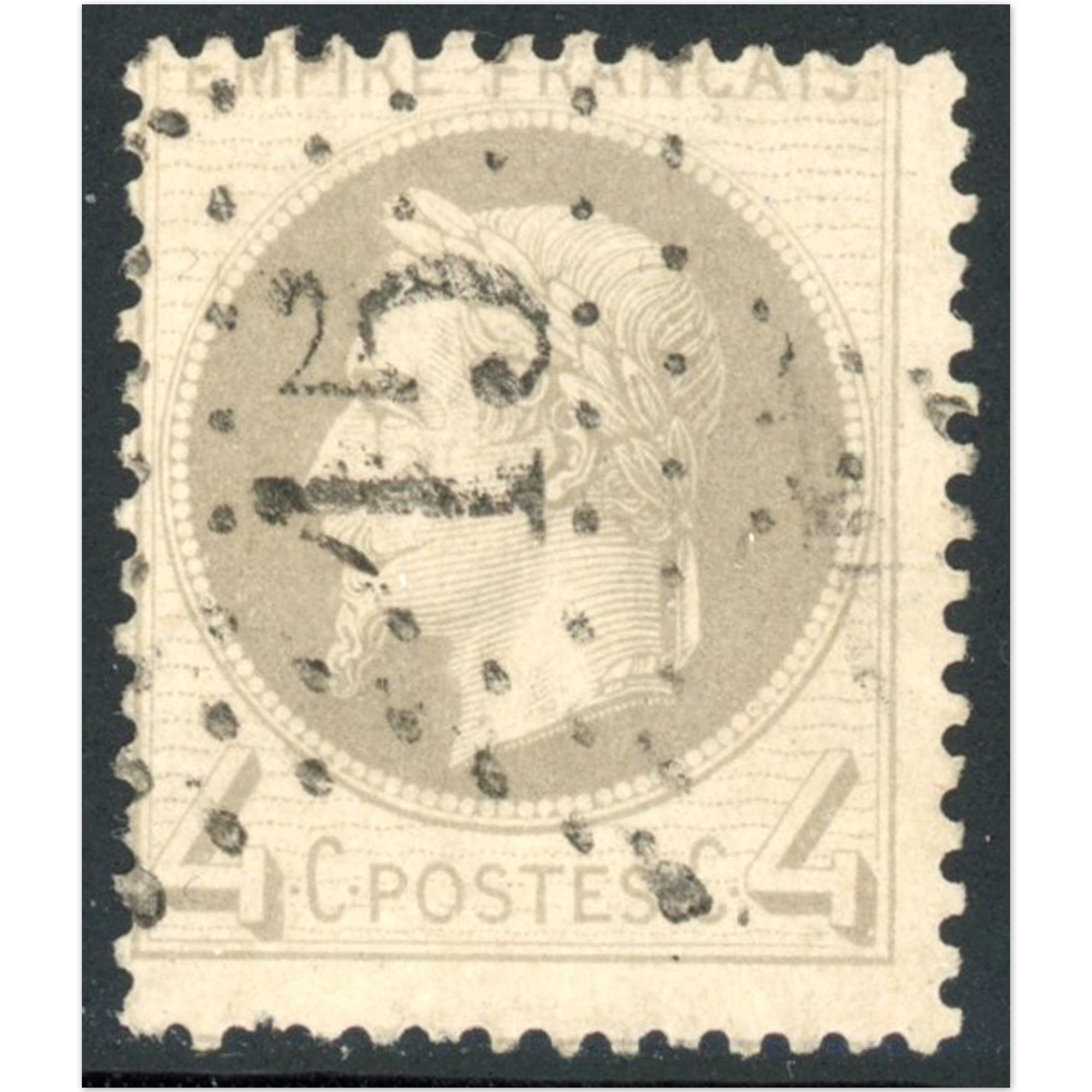 NAPOLÉON N°27A TIMBRE DE FRANCE OBLITÉRATION GROS CHIFFRES EMPIRE LAURÉ 1863