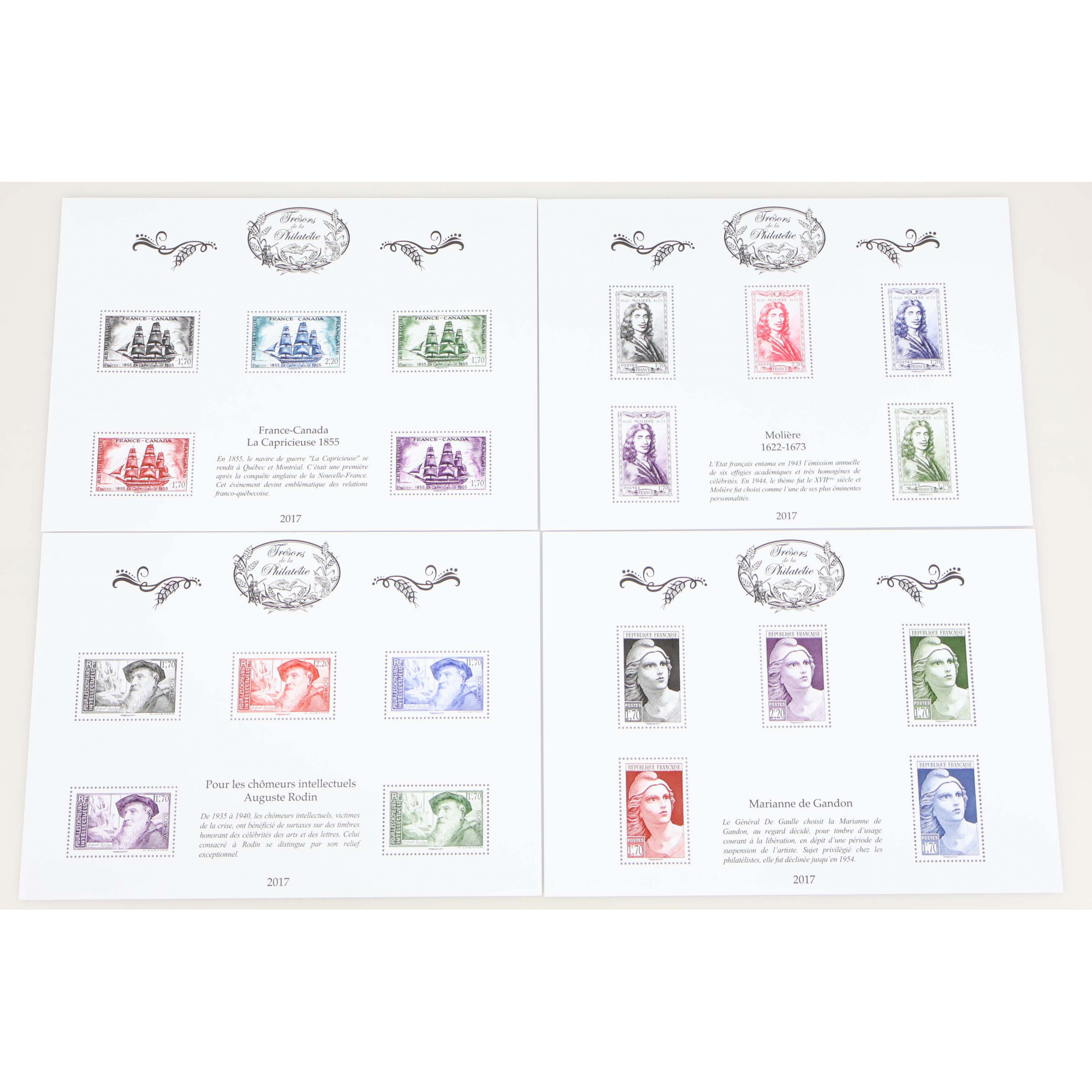 SÉRIE COMPLÈTE LES TRÉSORS DE LA PHILATÉLIE ANNÉE 2017, JEU COMPLET DE 10 BLOCS