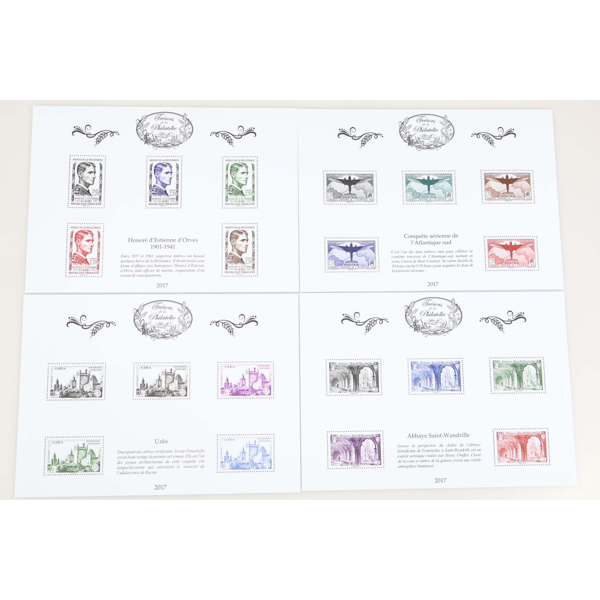 SÉRIE COMPLÈTE LES TRÉSORS DE LA PHILATÉLIE ANNÉE 2017, JEU COMPLET DE 10 BLOCS