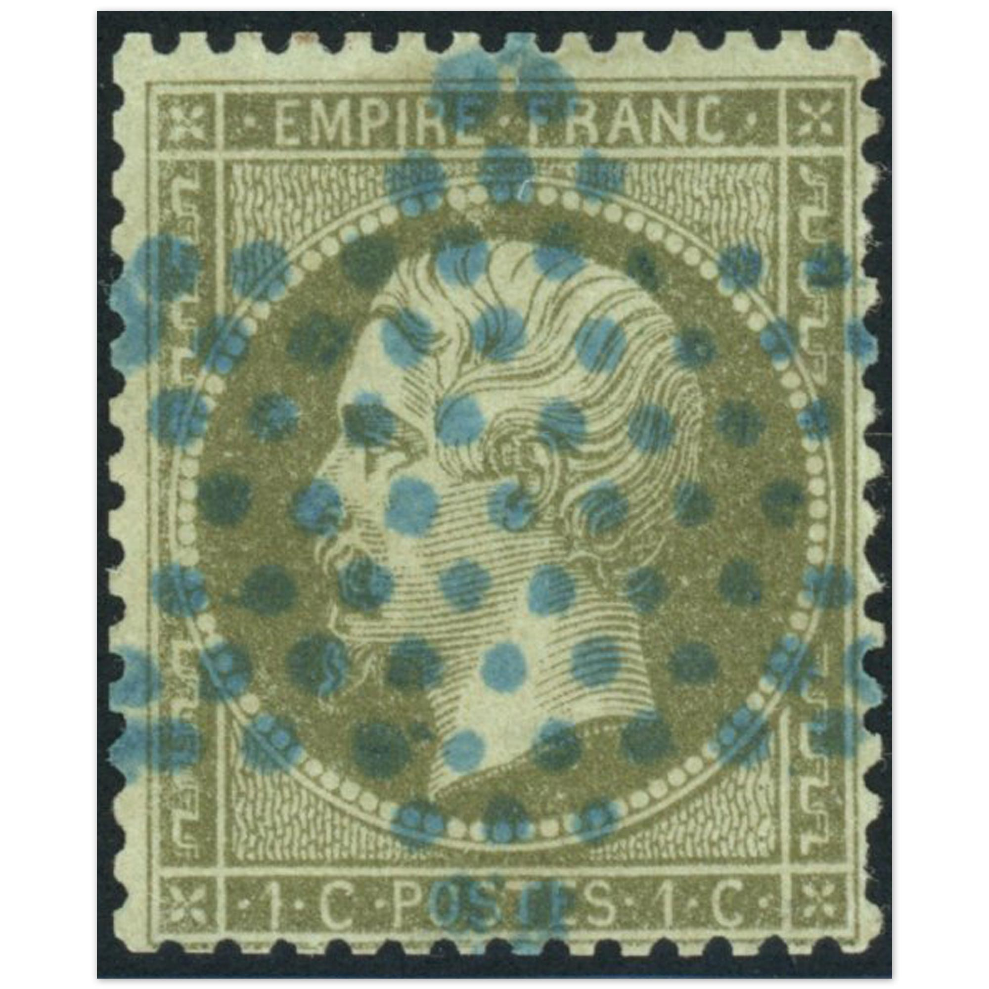 NAPOLÉON N°19 EMPIRE TIMBRE FRANCAIS OBLITERATION ÉTOILE MUETTE BLEUE COTE 150€