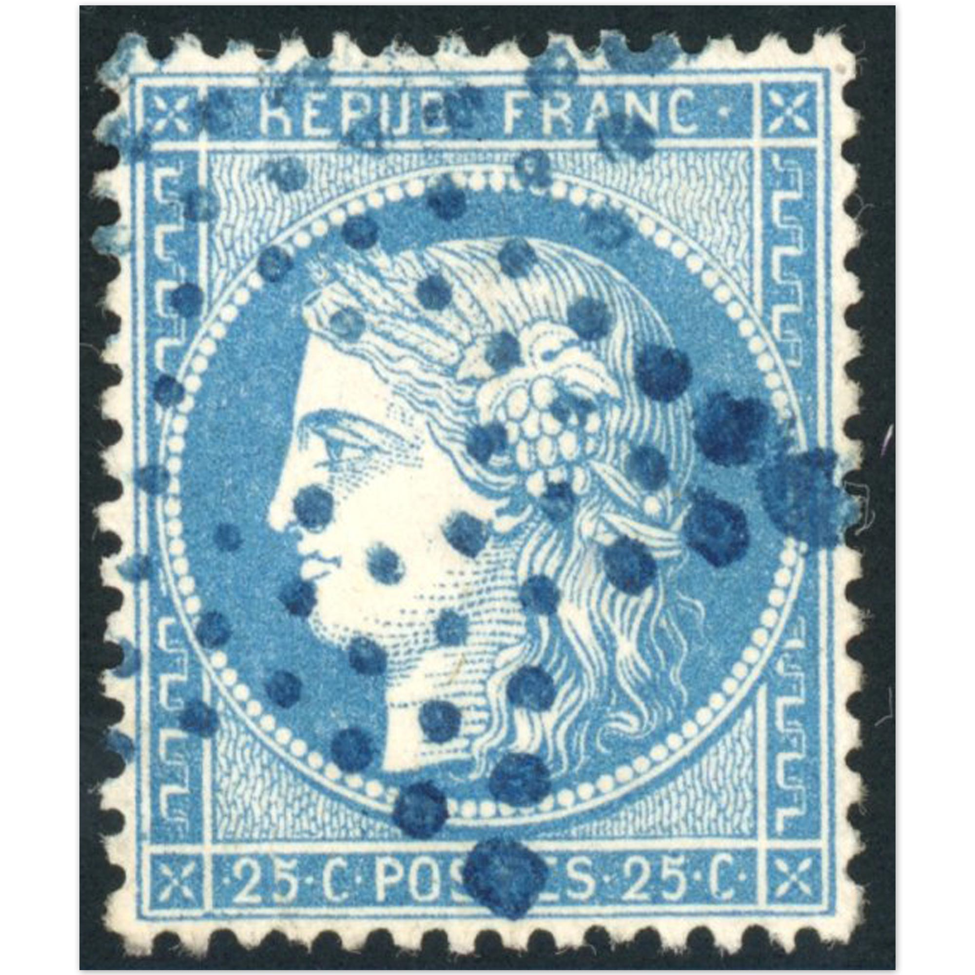 CÉRÈS N°60A TIMBRE FRANCAIS OBLITÉRATION ÉTOILE ÉVIDÉE BLEUE COTE 50€
