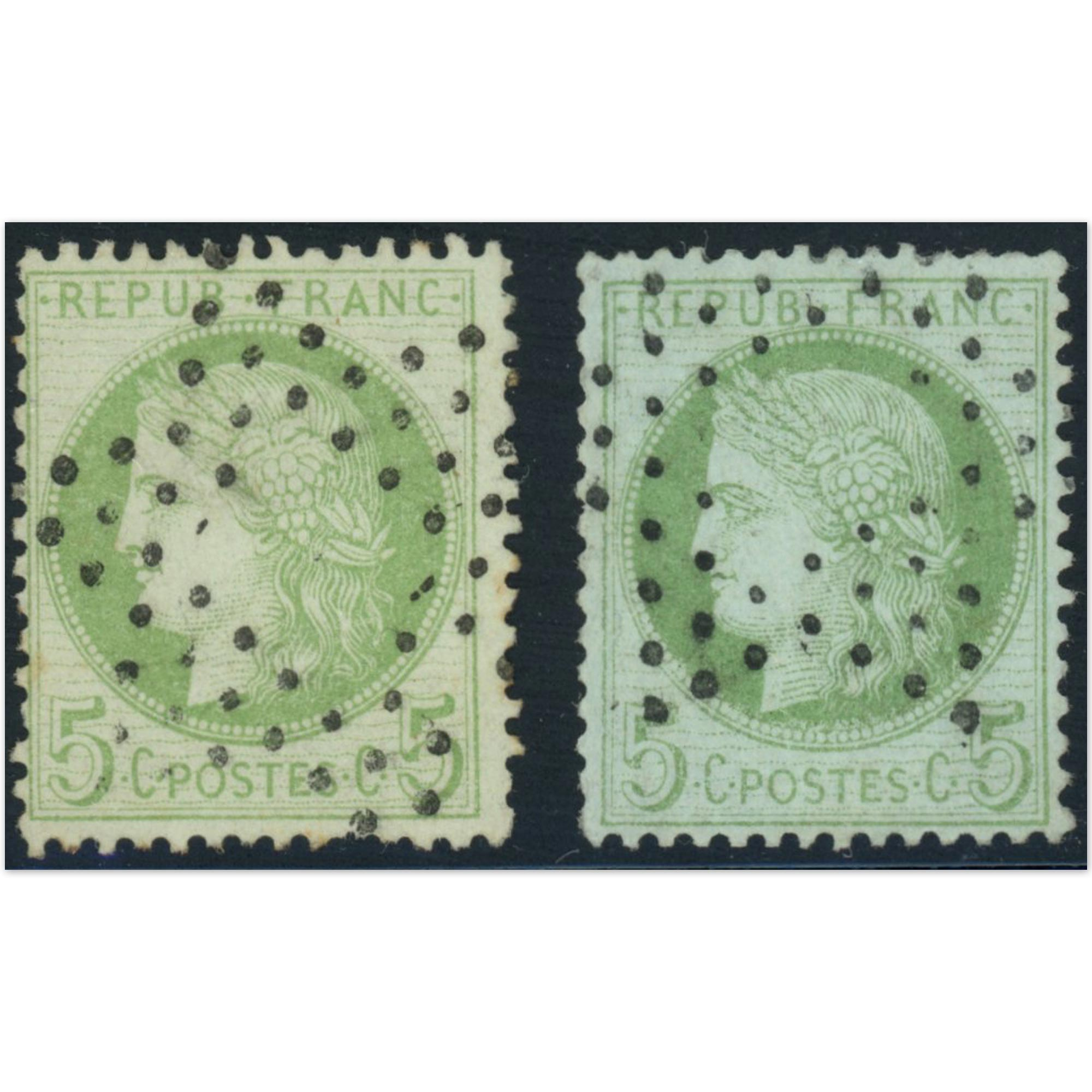 2 TIMBRES CÉRÈS N°53 TIMBRE FRANCAIS OBLITÉRATION ÉTOILE ÉVIDÉE 4 ET 10 COTE 60€