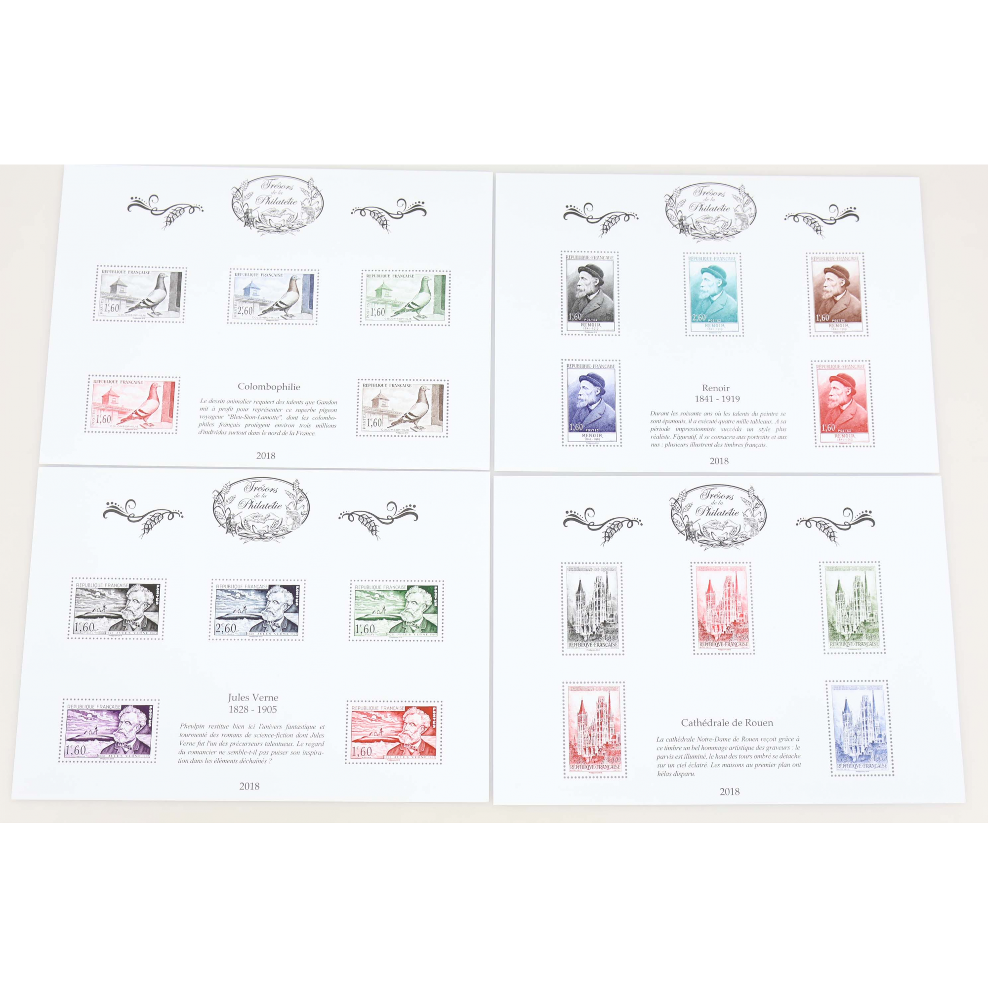 SÉRIE COMPLÈTE LES TRÉSORS DE LA PHILATÉLIE ANNÉE 2018, JEU COMPLET DE 10 BLOCS