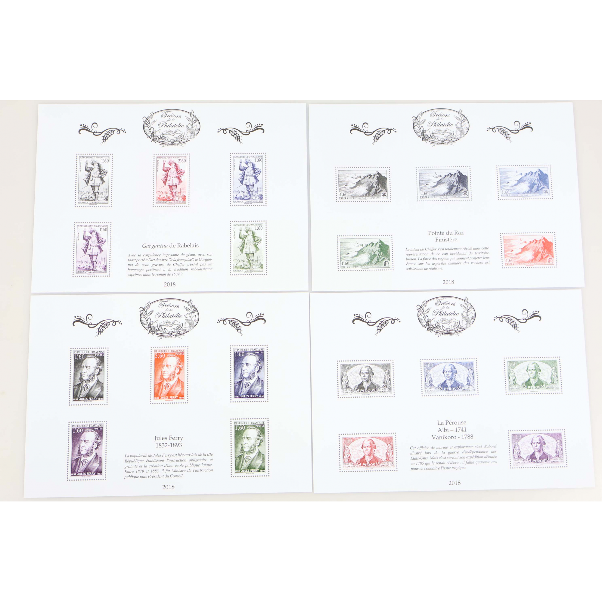 SÉRIE COMPLÈTE LES TRÉSORS DE LA PHILATÉLIE ANNÉE 2018, JEU COMPLET DE 10 BLOCS