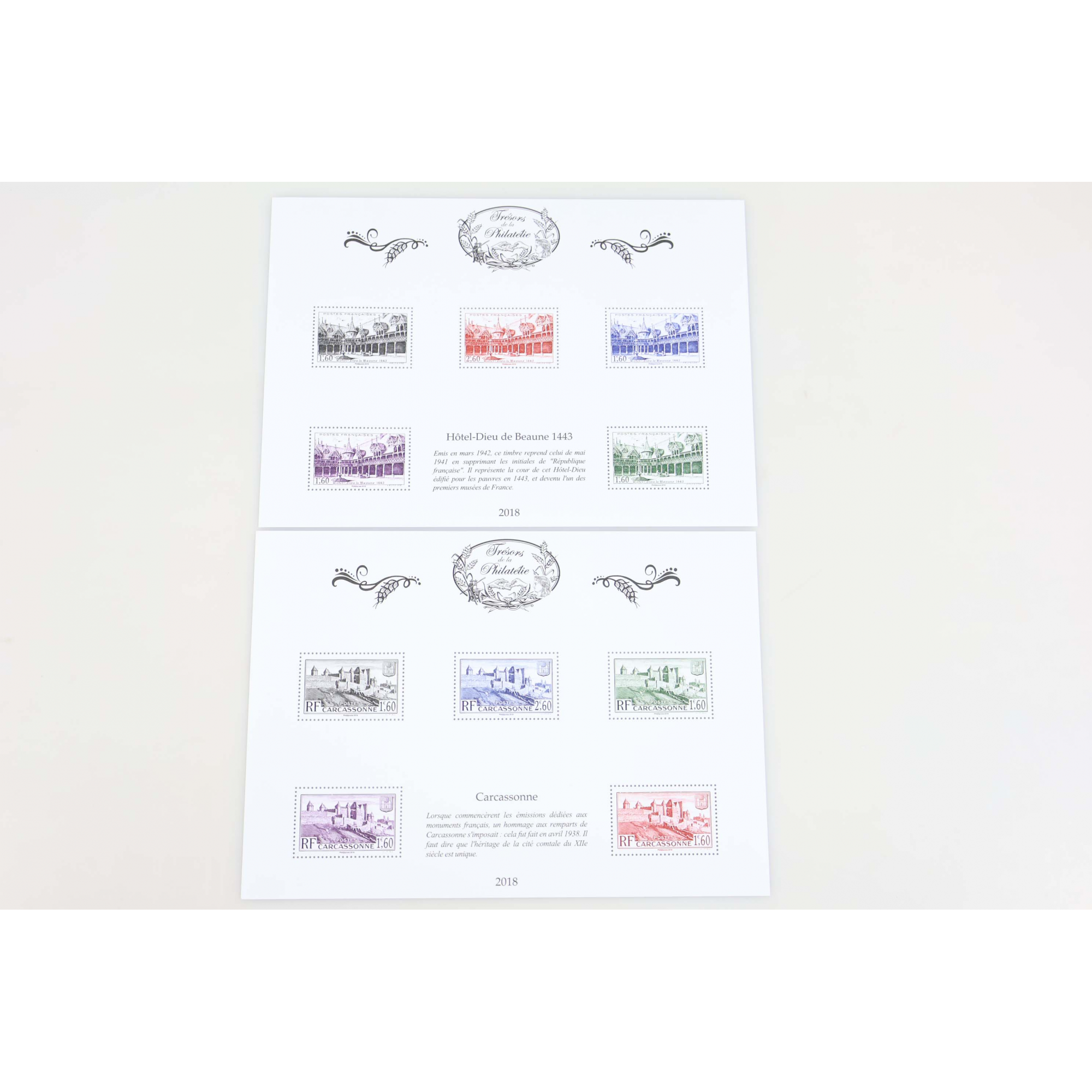 SÉRIE COMPLÈTE LES TRÉSORS DE LA PHILATÉLIE ANNÉE 2018, JEU COMPLET DE 10 BLOCS