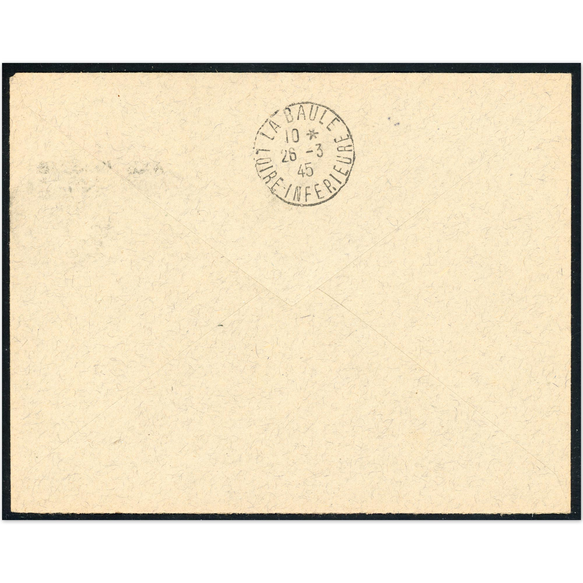 ENVELOPPE DE 1945 "TAXE PERCUE" AVEC TAMPON 1ER JOUR PIRIAC PAIRE PETAIN 1f50