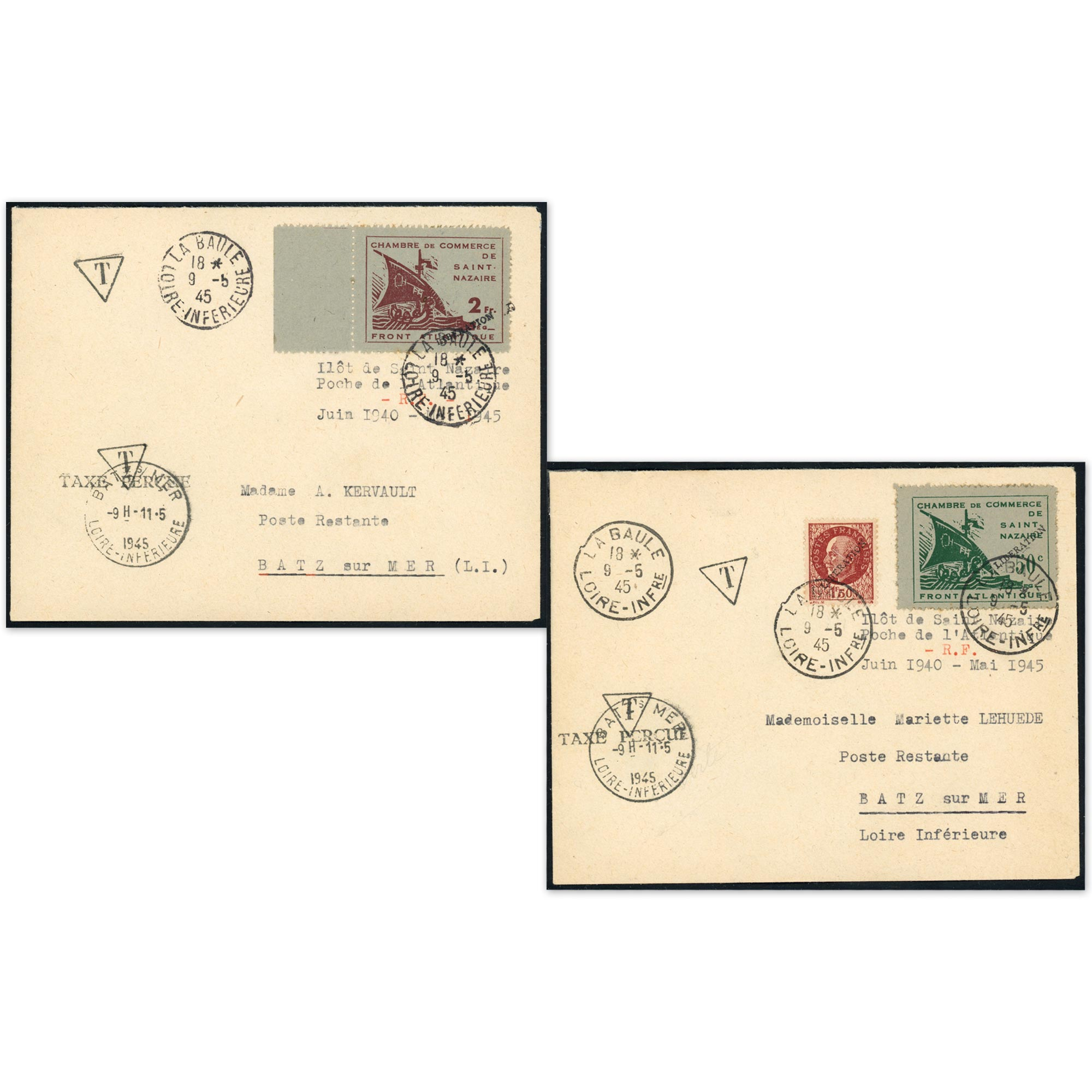 TIMBRES DE GUERRE N°74 ET 75 SUR 2 ENVELOPPES, COTE ÉLEVÉE, MARQUE "LIBÉRATION"